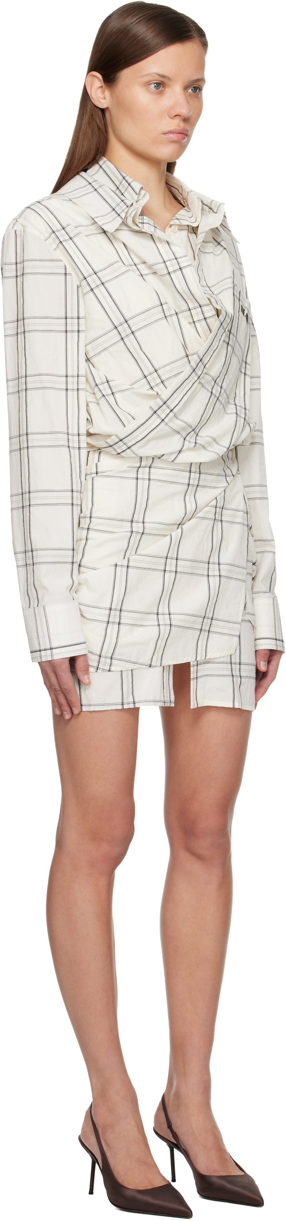 Attico White Cotton Popeline Vichy Minidress