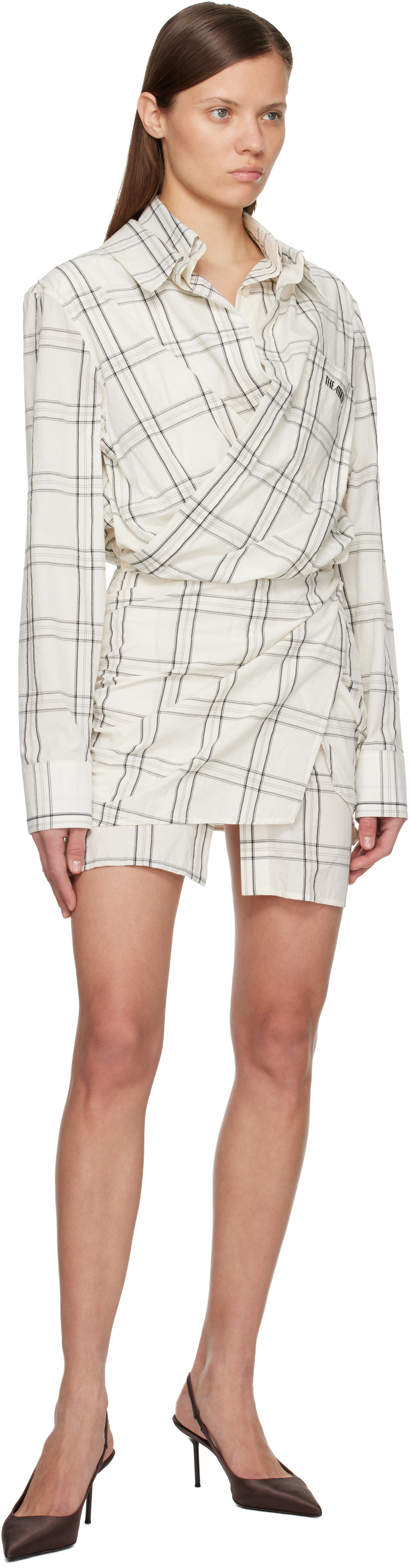 Attico White Cotton Popeline Vichy Minidress