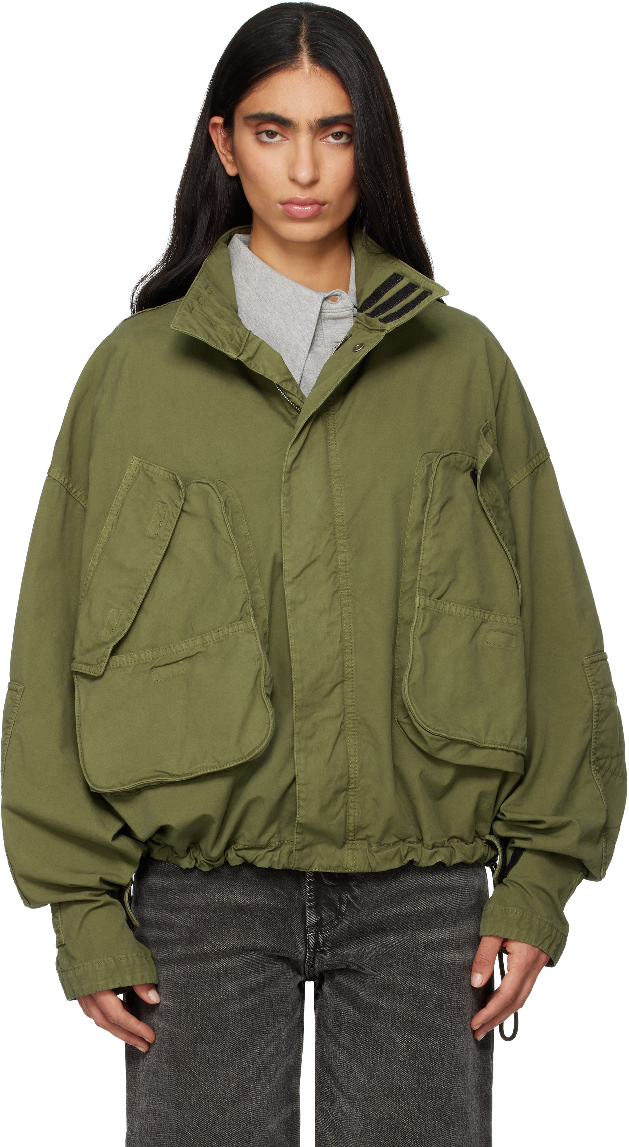 Green Overdyed Bomber Jacket by The Attico on Sale
