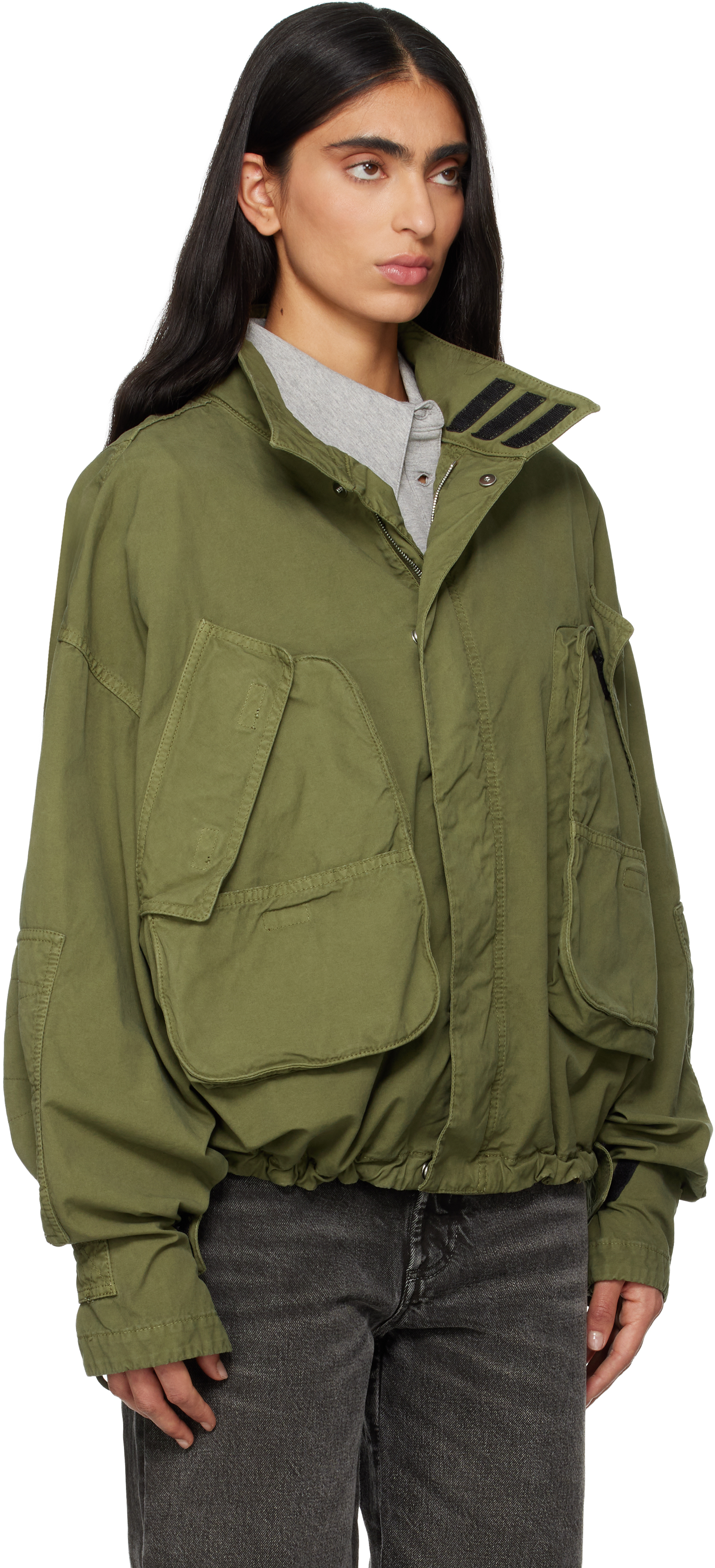 Attico Green Overdyed Bomber Jacket In Green