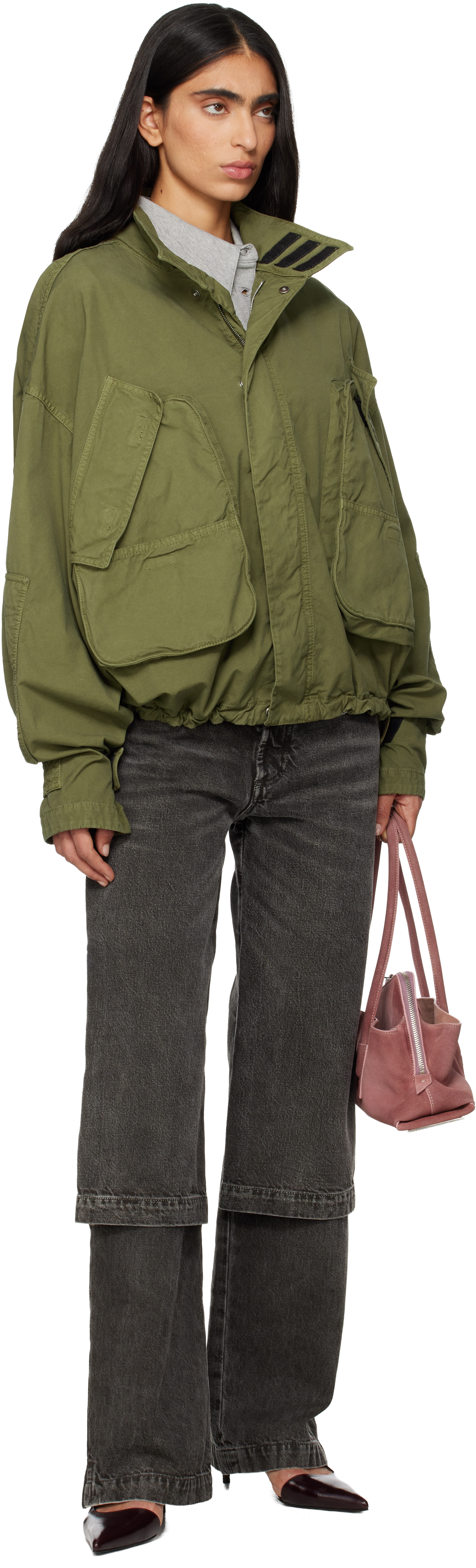 Attico Green Overdyed Bomber Jacket In Green