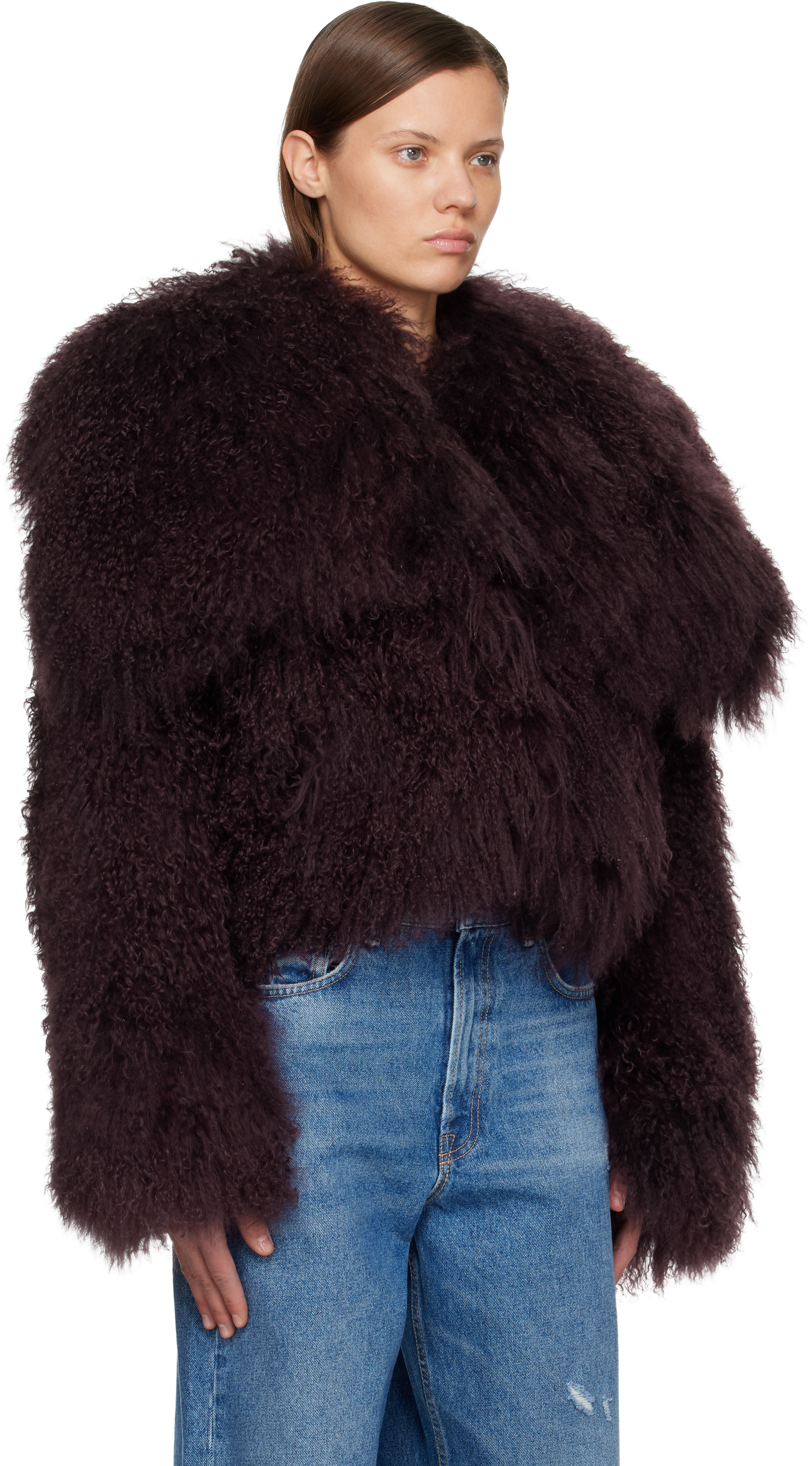 Attico Burgundy Shearling Bomber Jacket