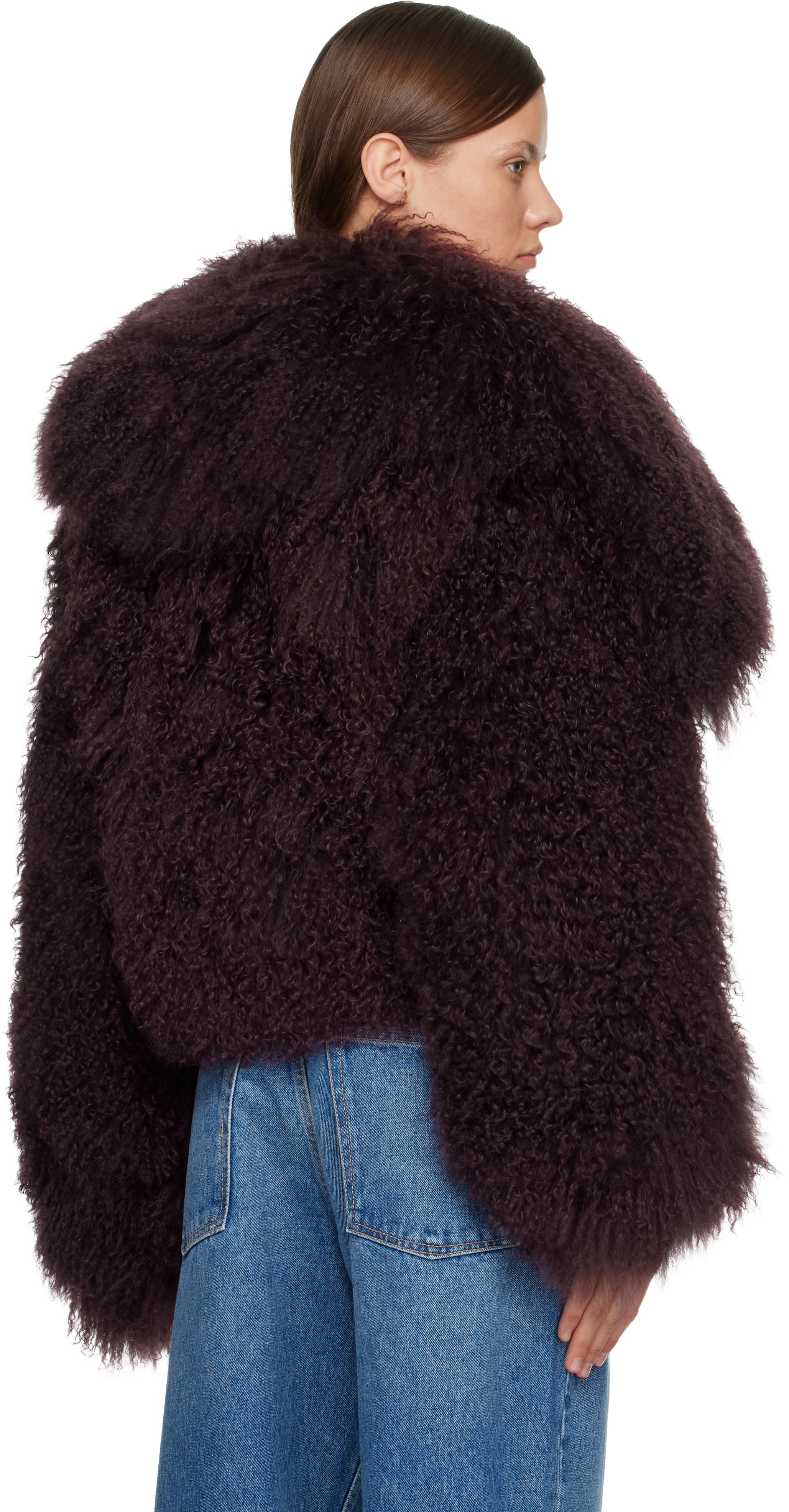 Attico Burgundy Shearling Bomber Jacket