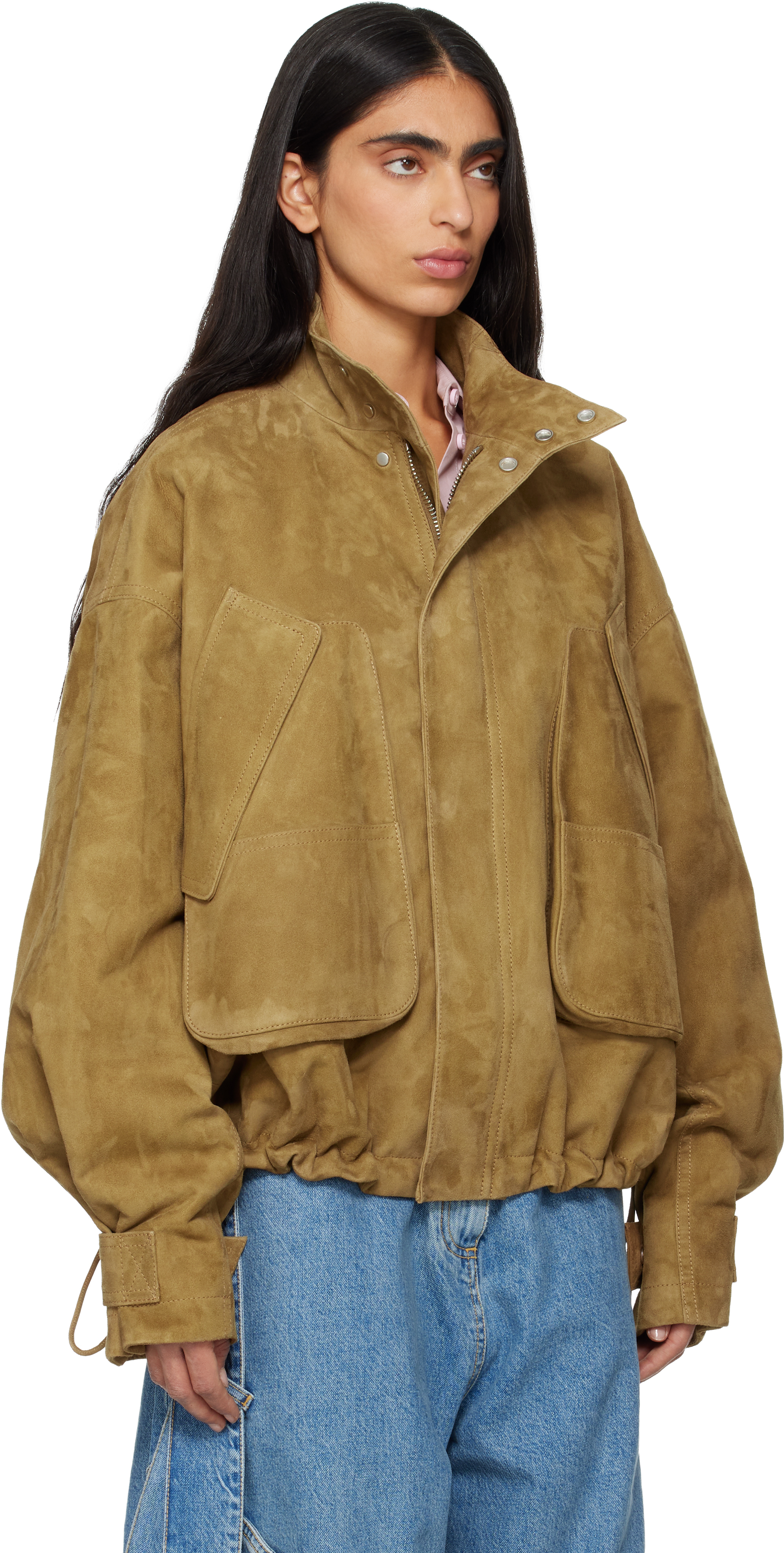 Attico Tan Suede Bomber Jacket