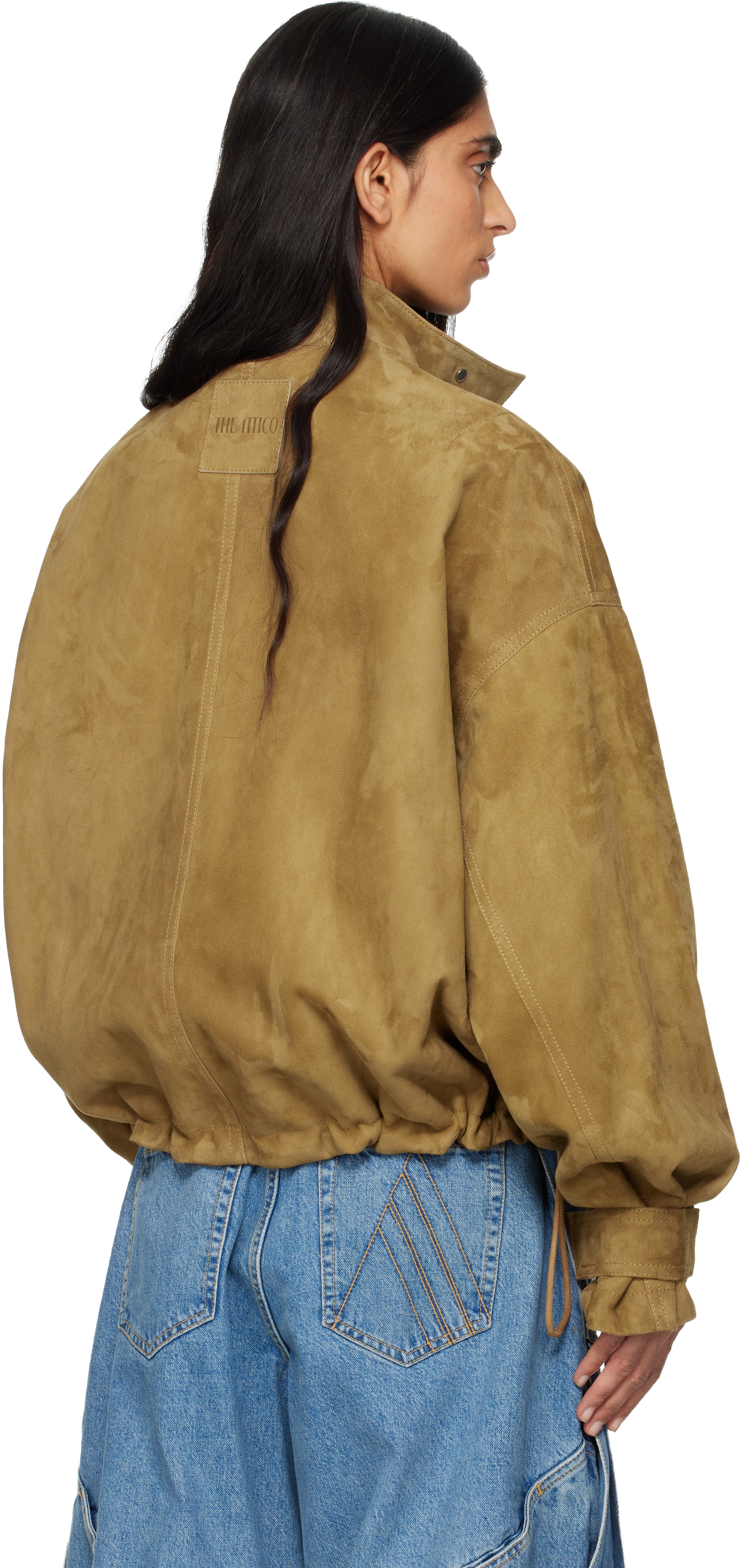 Attico Tan Suede Bomber Jacket