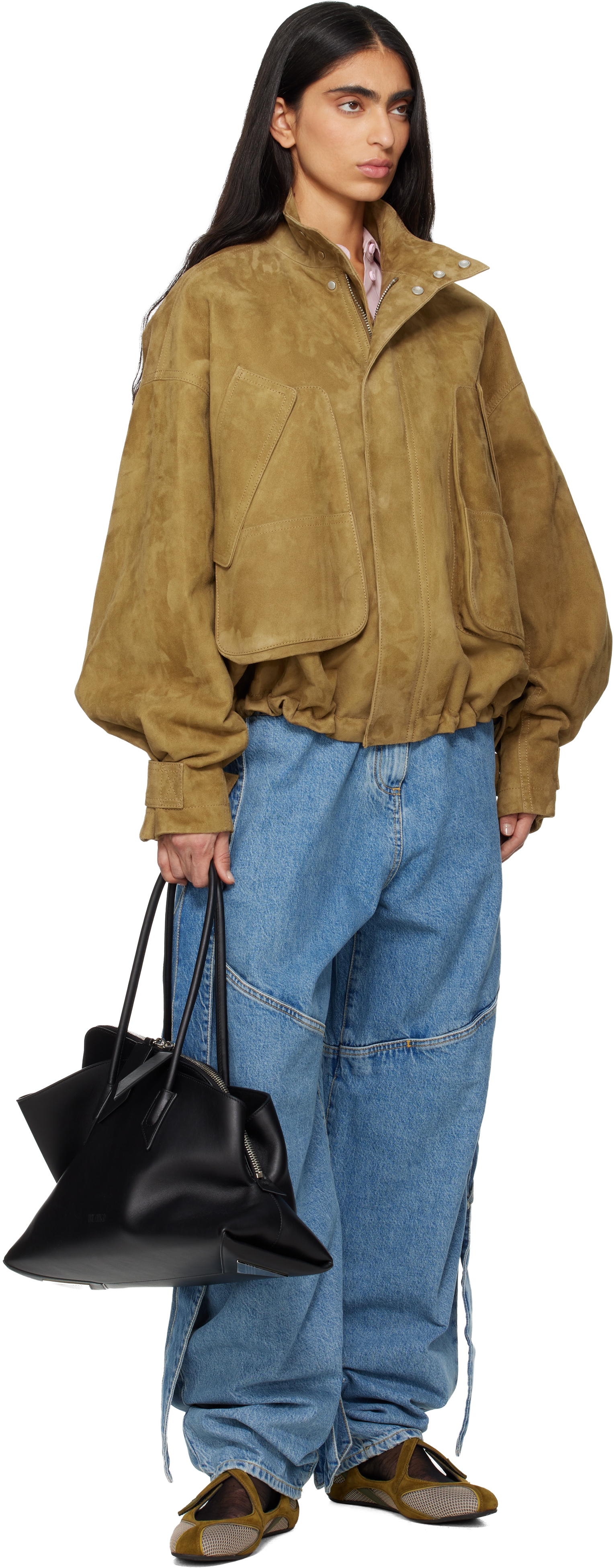 Attico Tan Suede Bomber Jacket