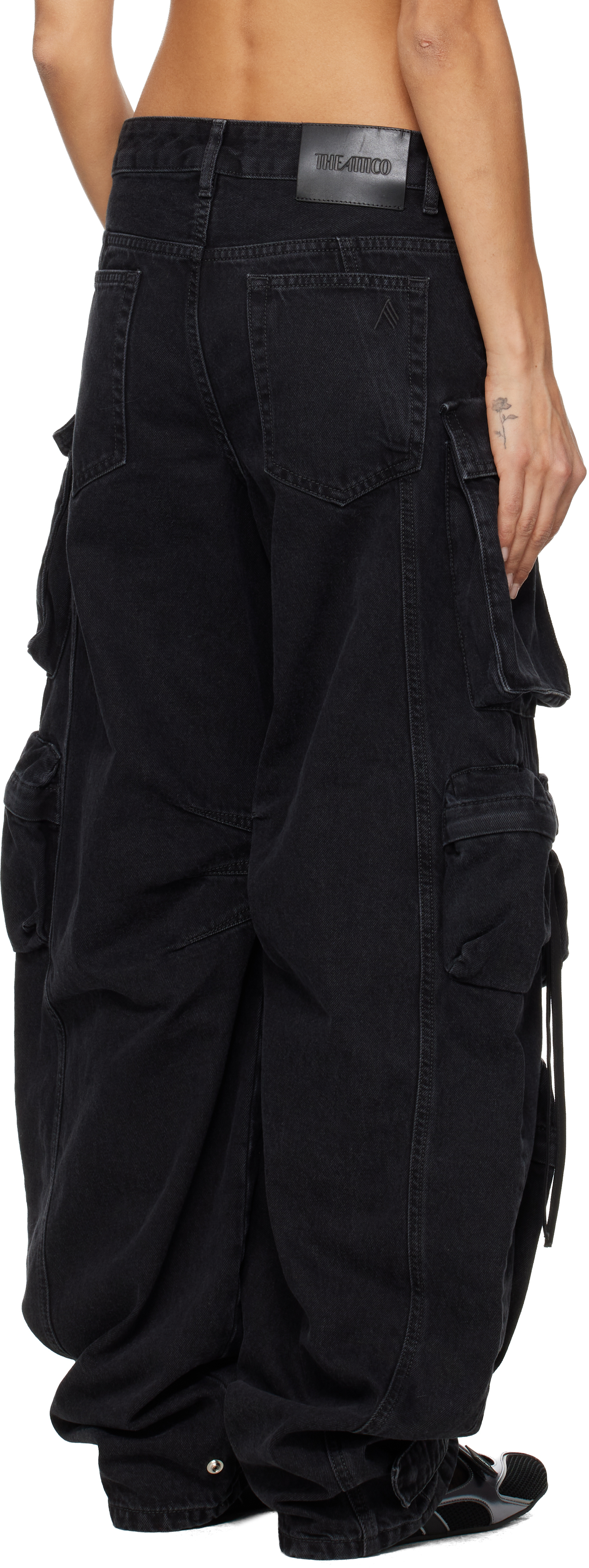 Attico Fern Crystal Cargo Denim Pants In Black
