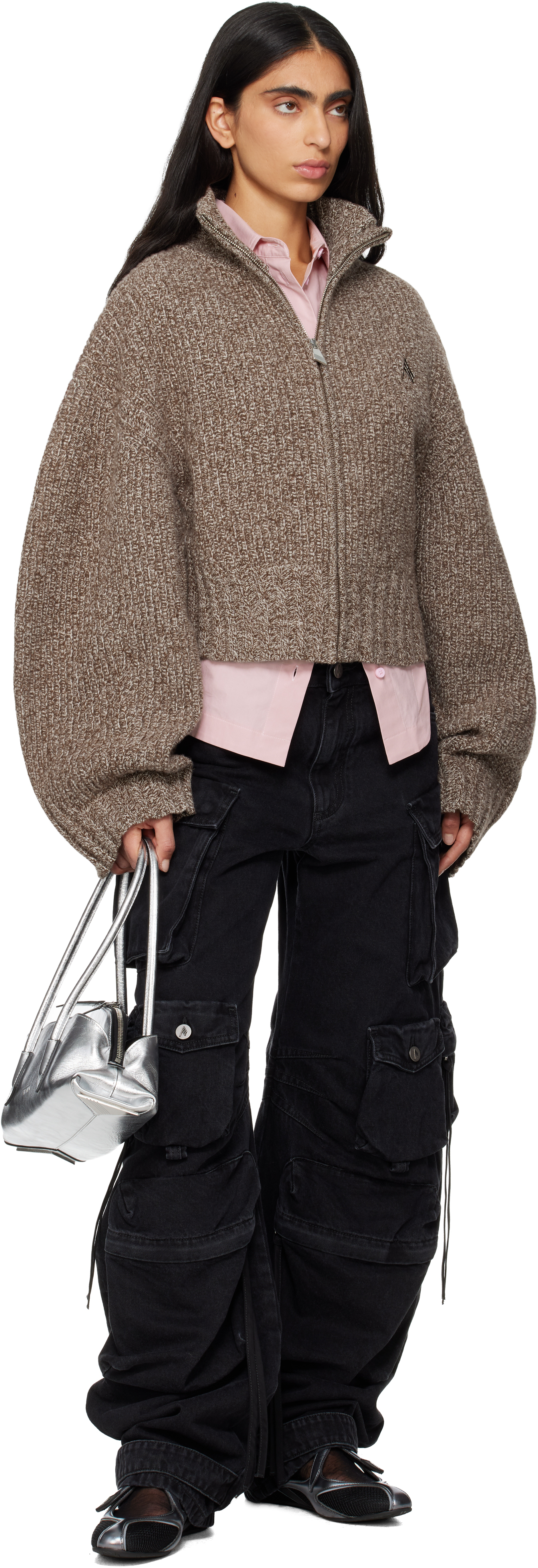 Attico Fern Crystal Cargo Denim Pants In Black