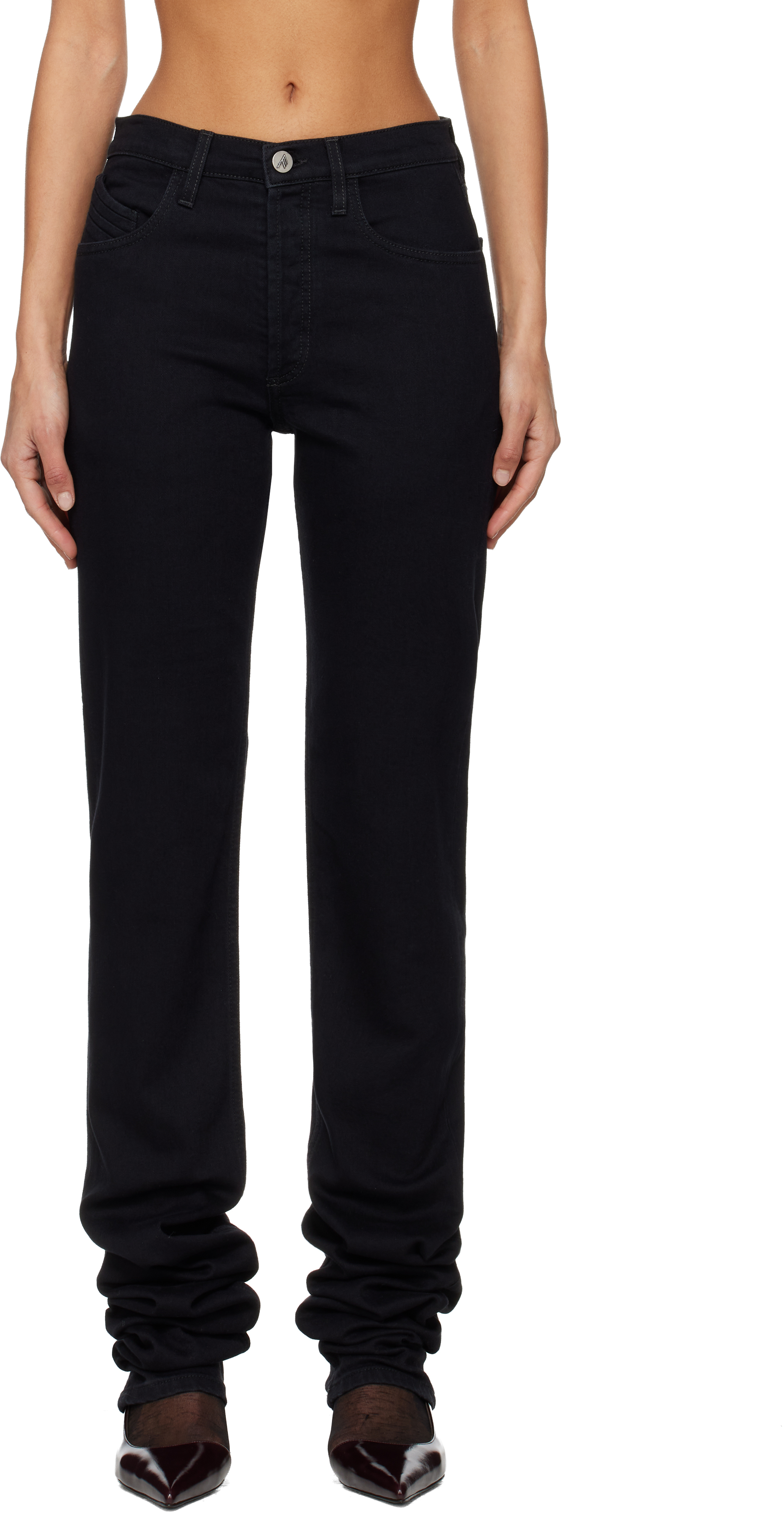 Attico Black Washed Stretch Jeans In Black