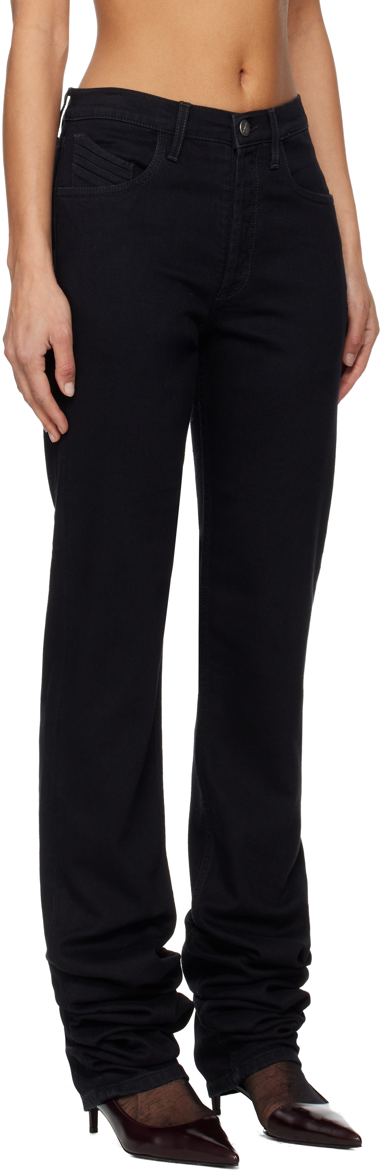 Attico Black Washed Stretch Jeans In Black