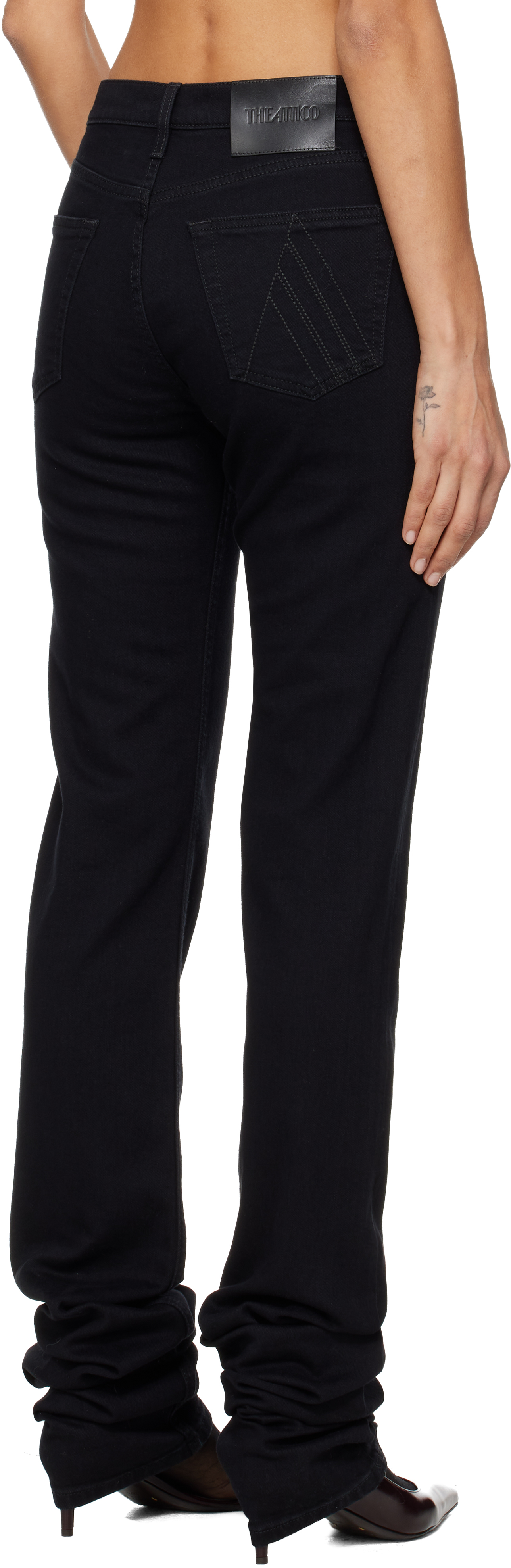 Attico Black Washed Stretch Jeans In Black