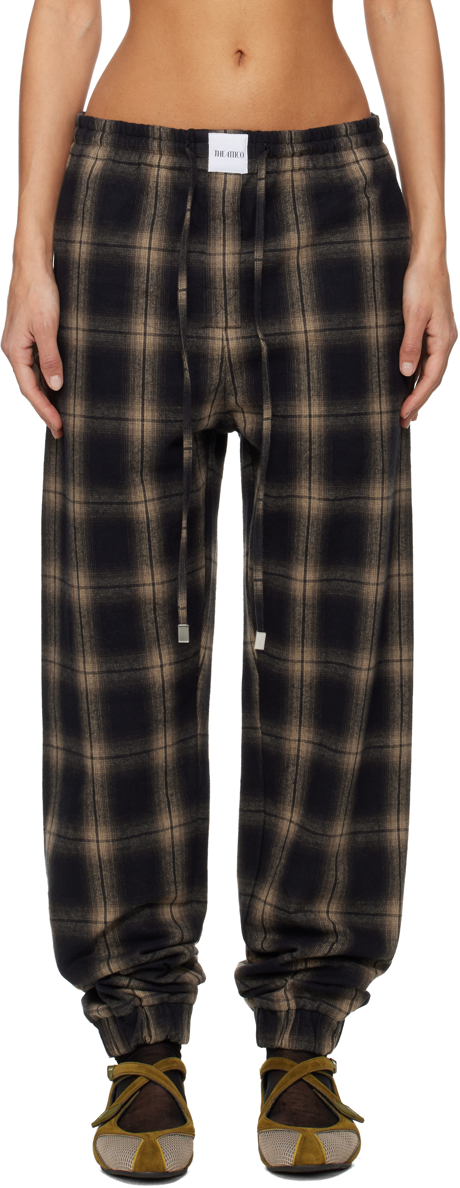 Attico Brushed Check-pattern Trousers In Brown