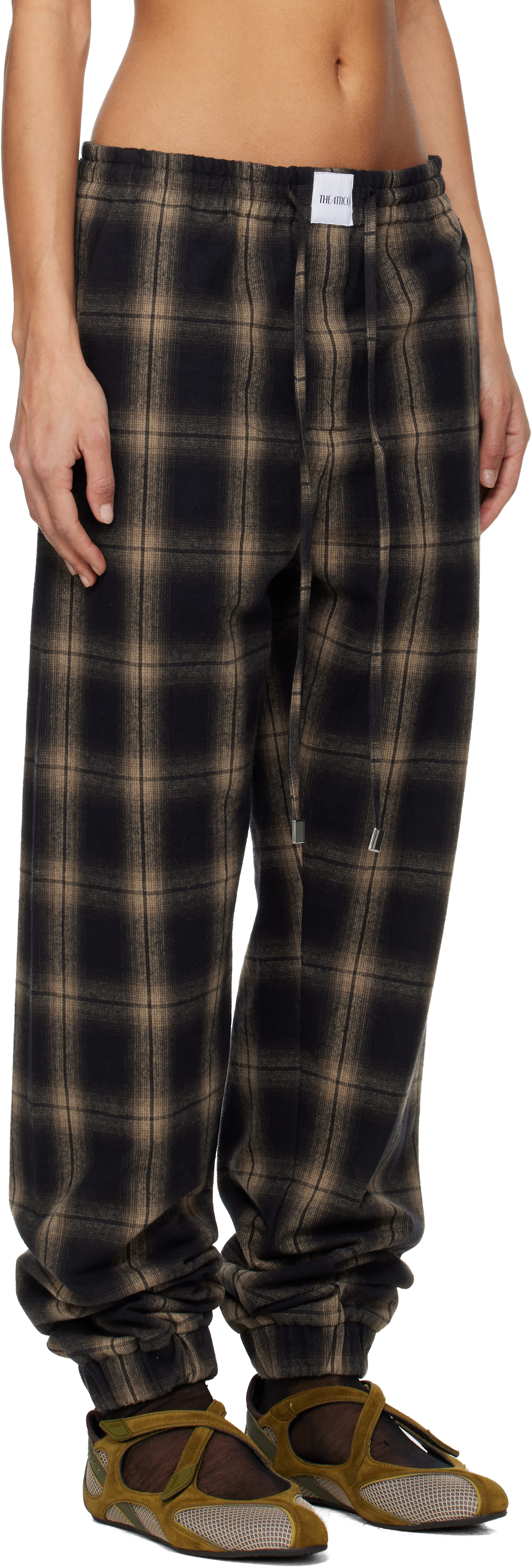 Attico Brushed Check-pattern Trousers In Brown