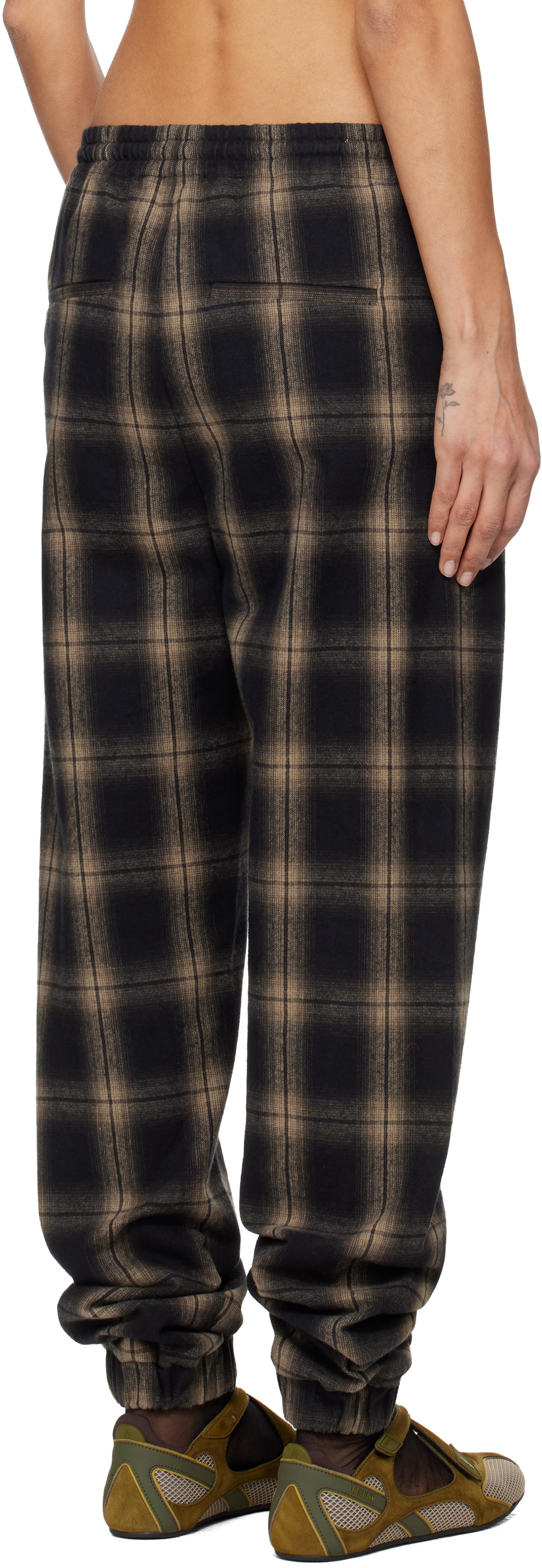 Attico Brushed Check-pattern Trousers In Brown
