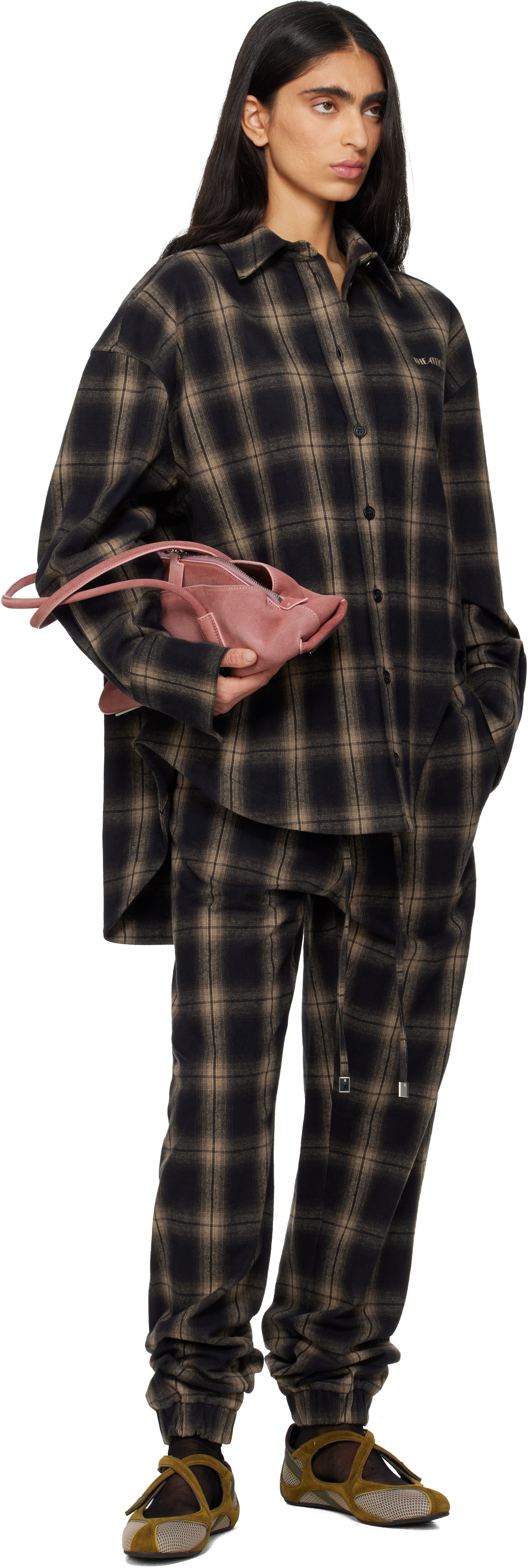 Attico Brushed Check-pattern Trousers In Brown