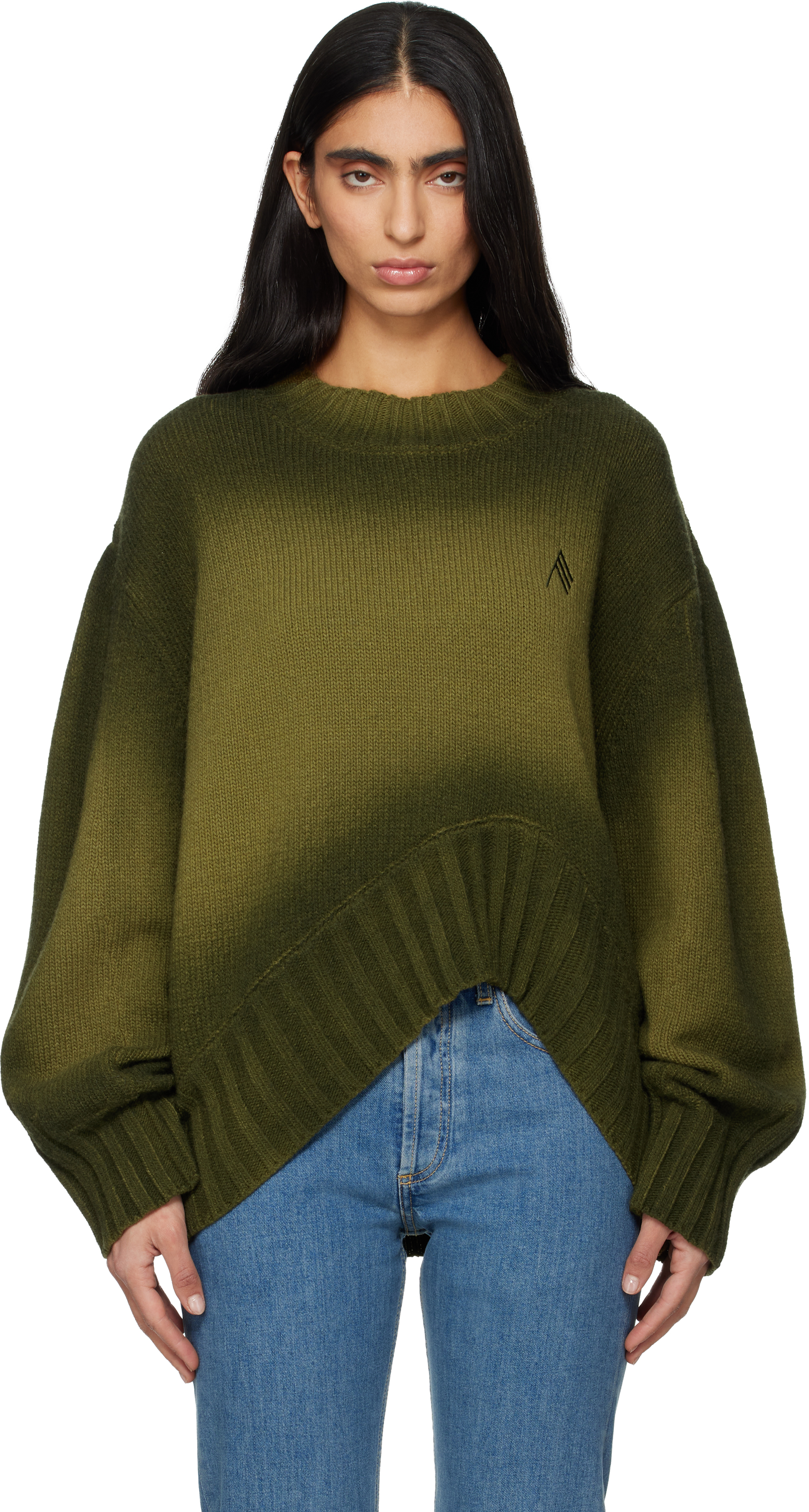 Green Sprayed Wool Cashmere Sweater