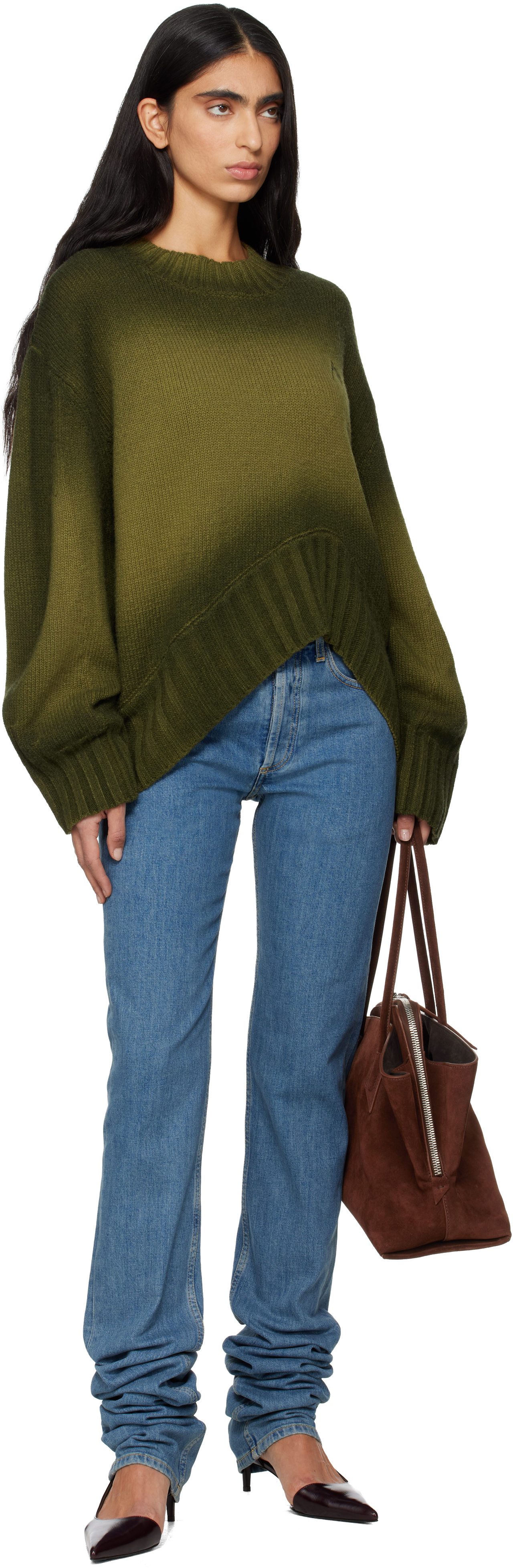 Attico Green Sprayed Wool Cashmere Sweater In Green