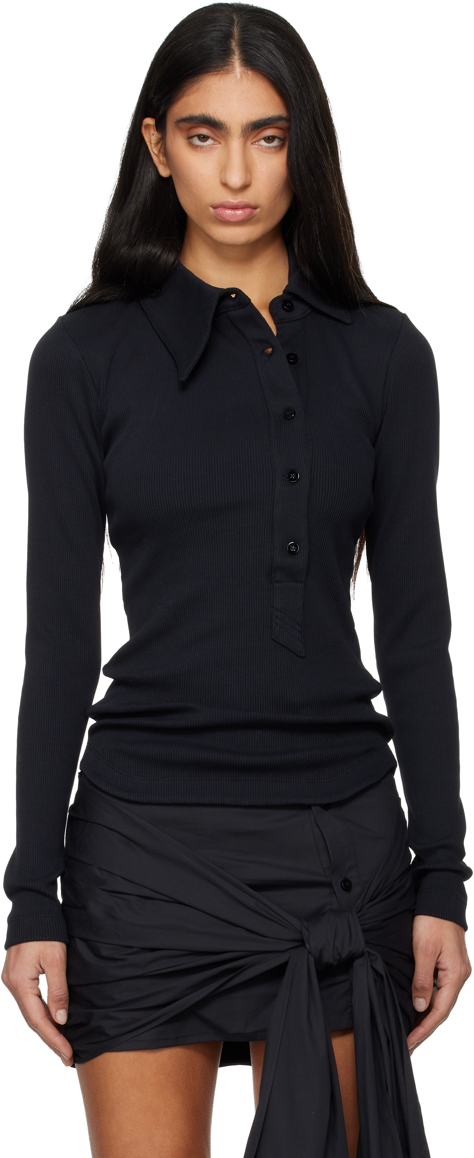 Attico Black Cotton Rib Polo