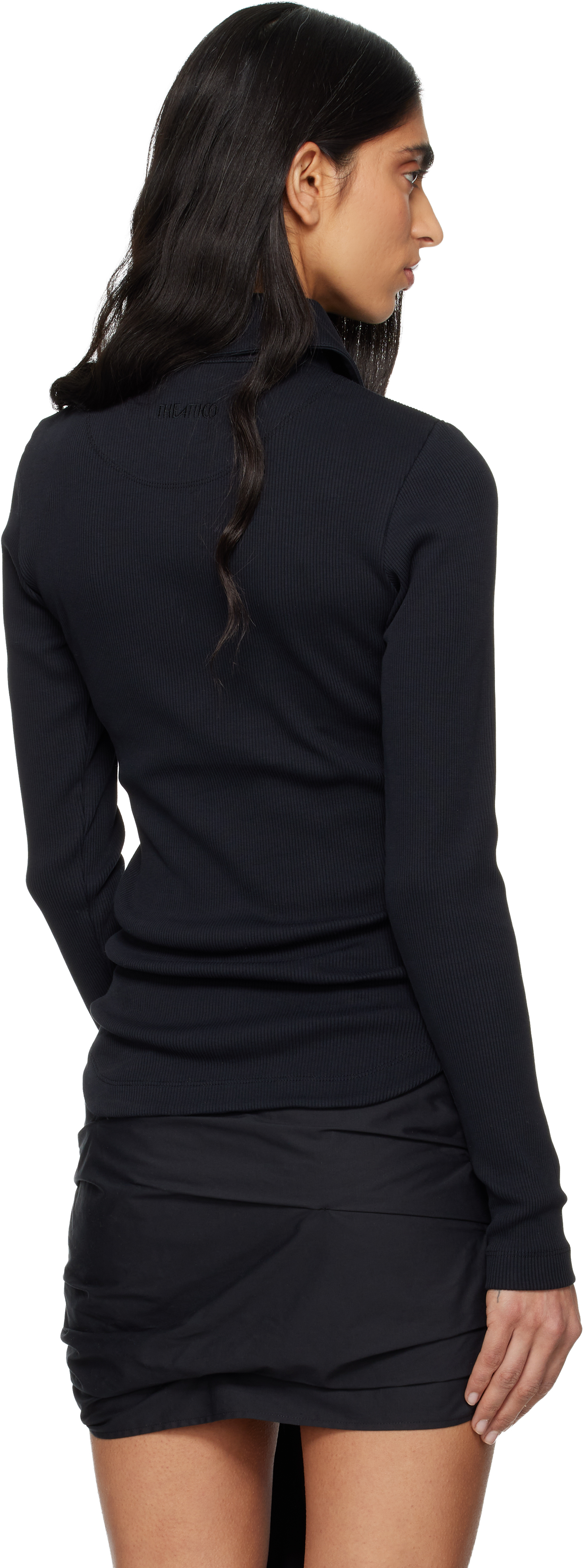 Attico Ribbed-knit Cotton Jersey Top In Black