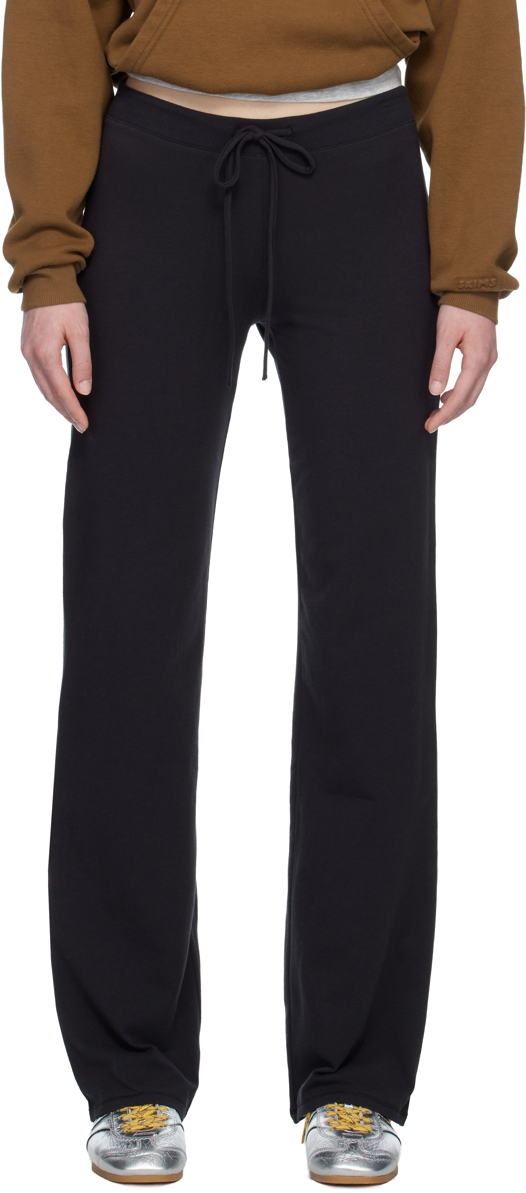 SKIMS: Black Cotton Jersey Straight Leg Lounge Pants | SSENSE
