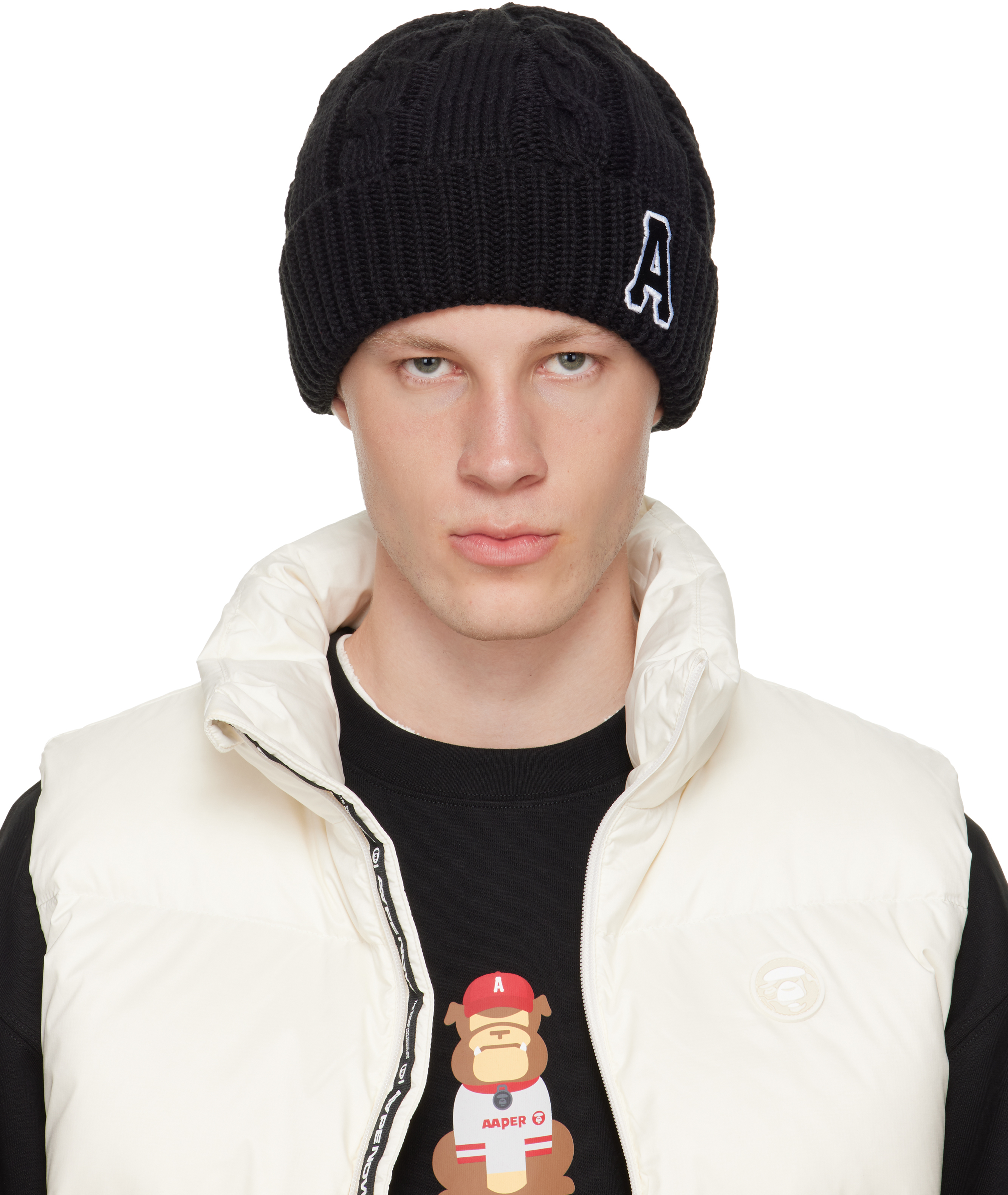Black Logo Beanie by AAPE by A Bathing Ape on Sale