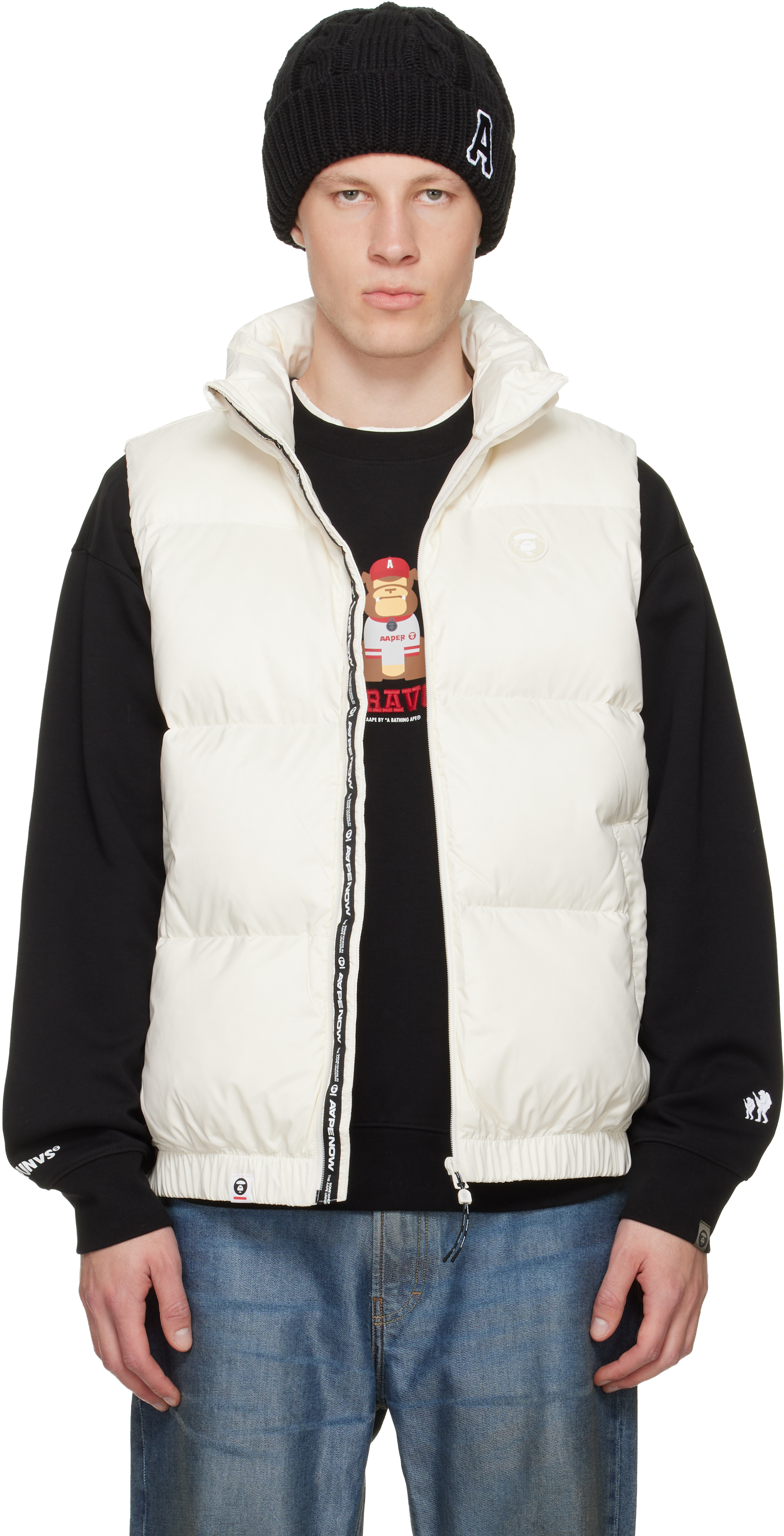 White 'AAPENOW' Moonface Down Vest by AAPE by A Bathing Ape on Sale
