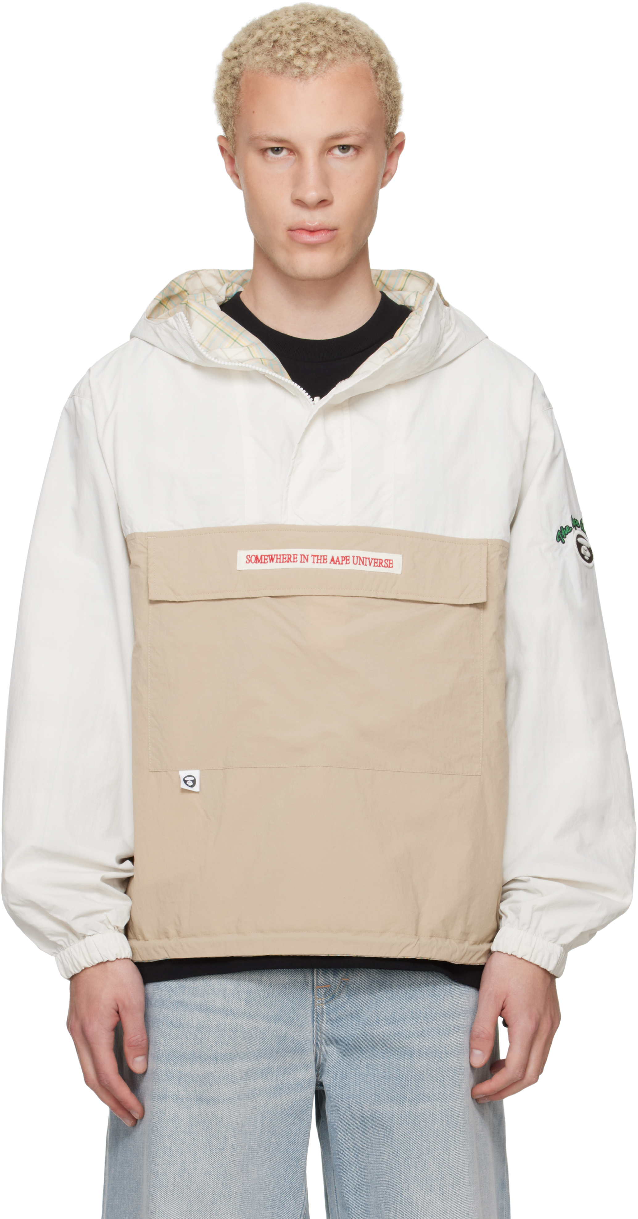 Off-White & Beige 'AAPE' Main Reversible Jacket by AAPE by A