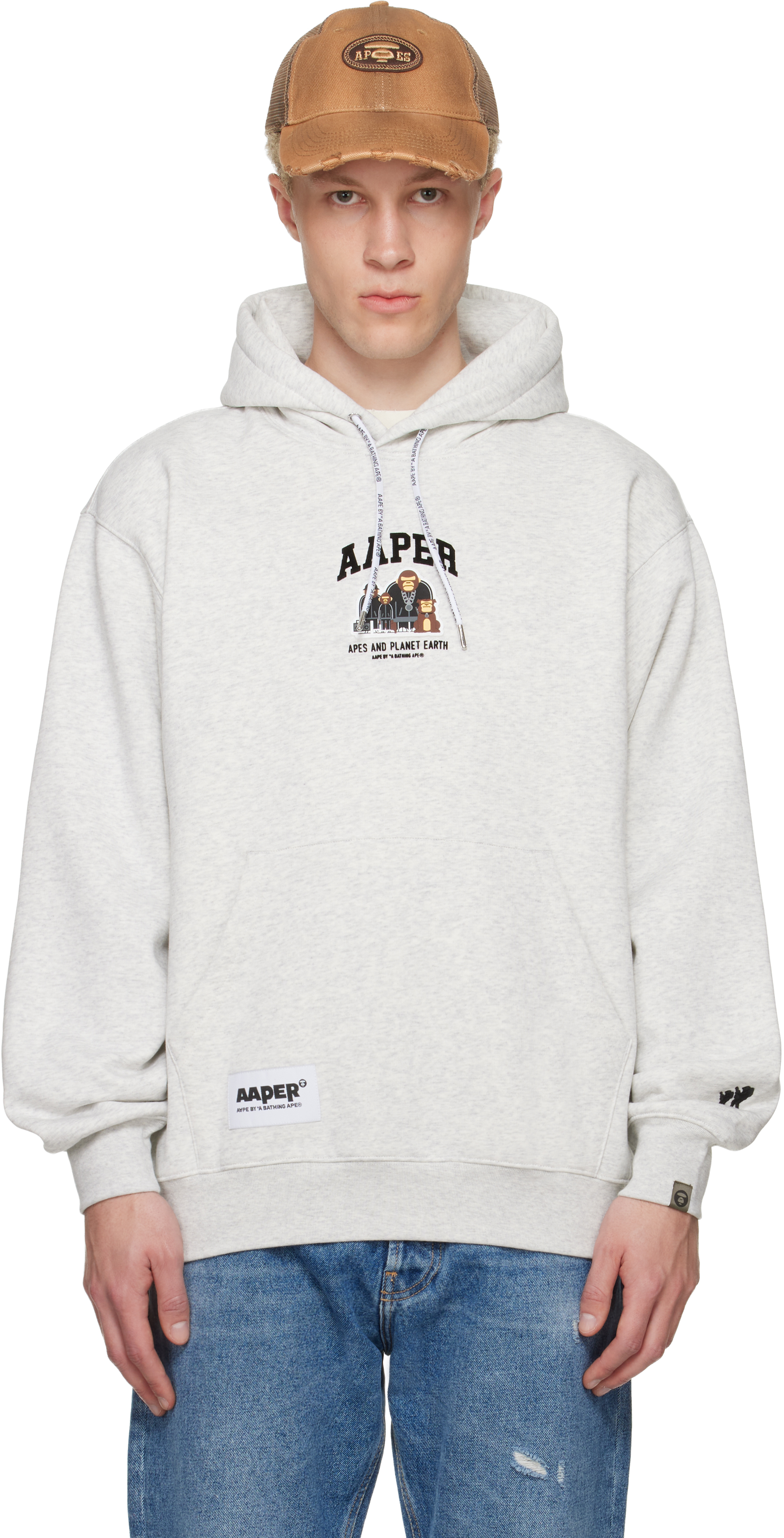 Gray 'AAPER' Hoodie by AAPE by A Bathing Ape on Sale