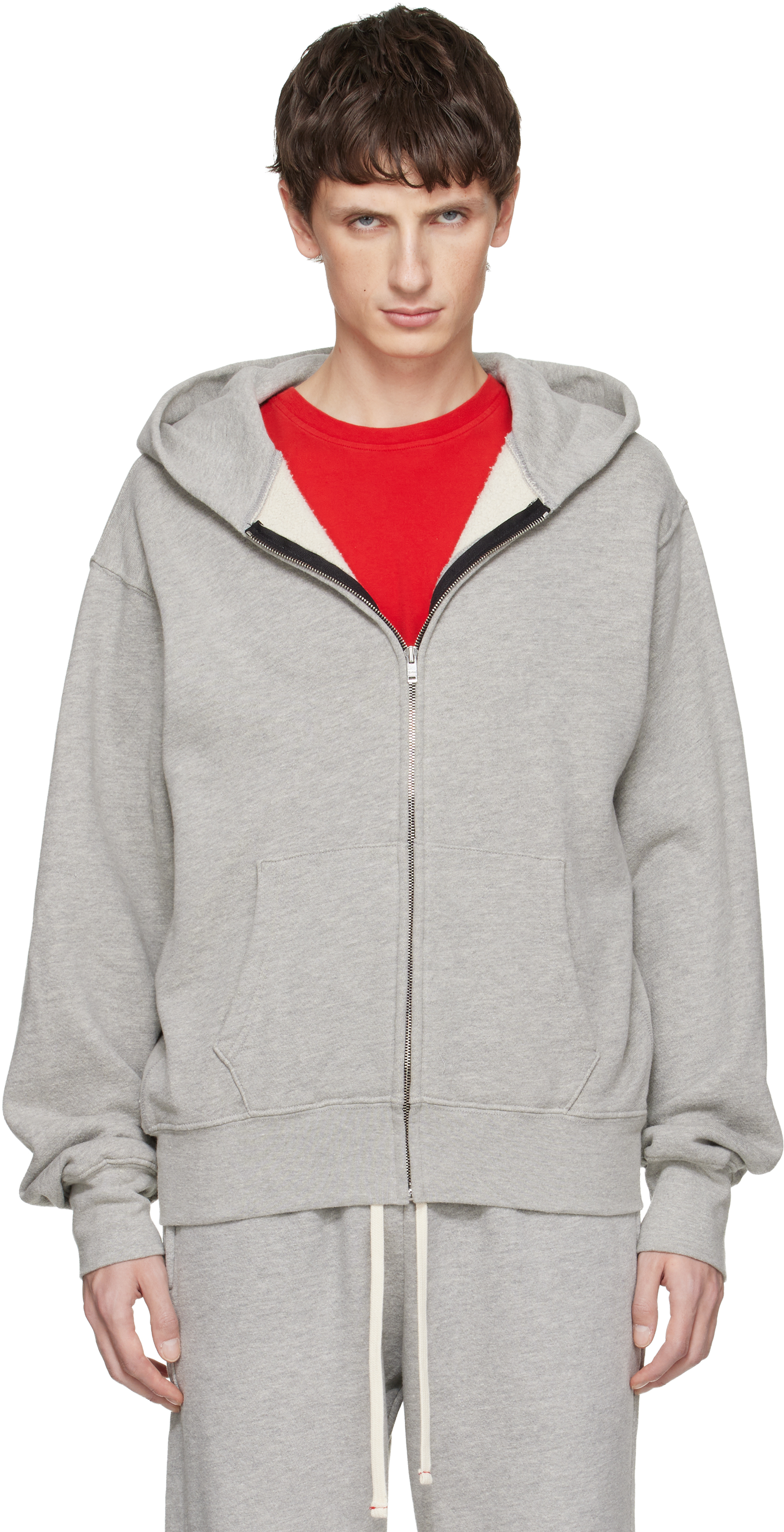 Les Tien: Gray Heavyweight Zip Hoodie | SSENSE