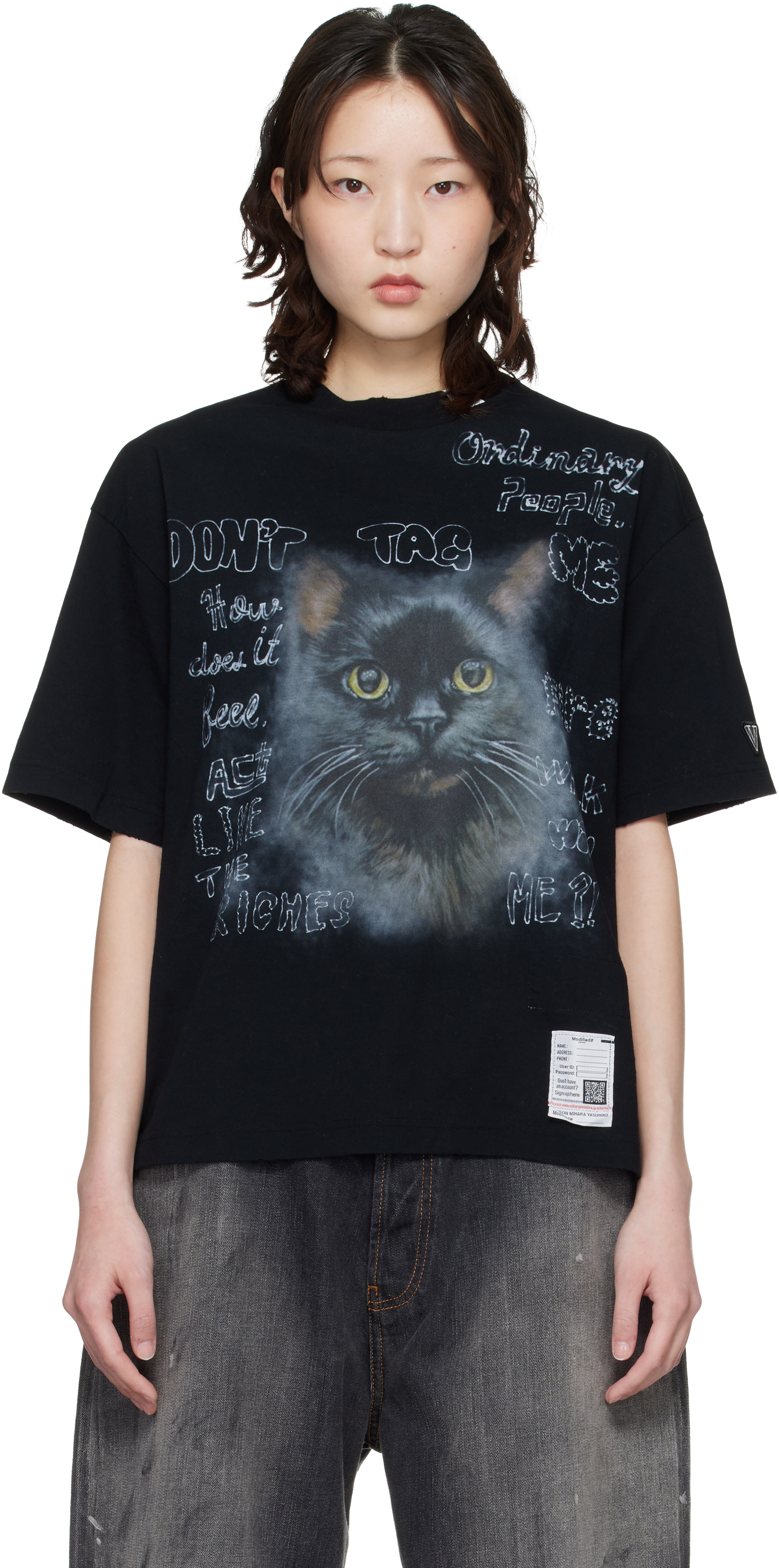 Maison MIHARA YASUHIRO: Black Cat Printed T-shirt | SSENSE