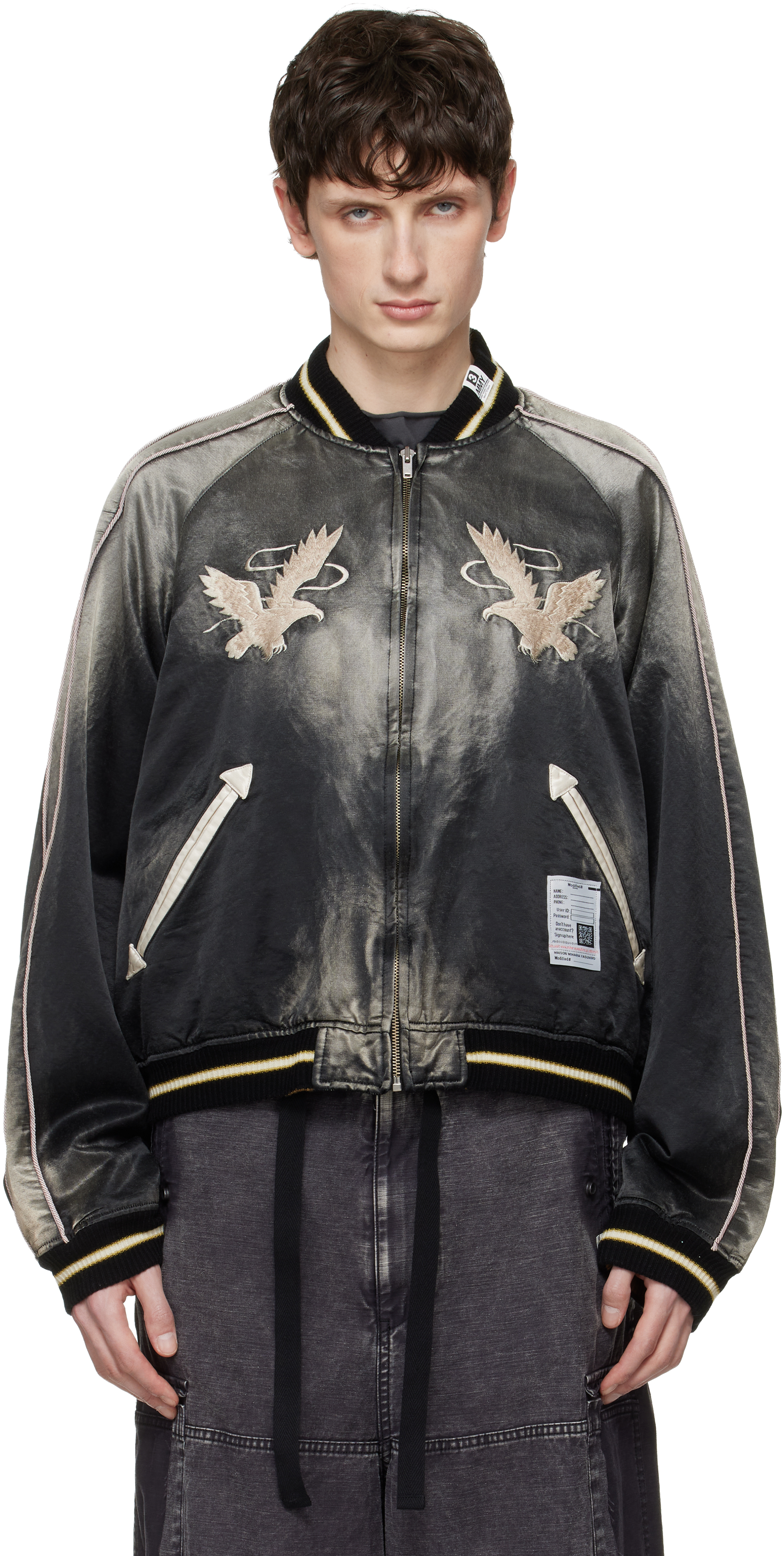 Black Sun Faded Like Souvenir Bomber Jacket by Maison MIHARA Black Sun Faded Like Souvenir Bomber Jacket by Maison MIHARA