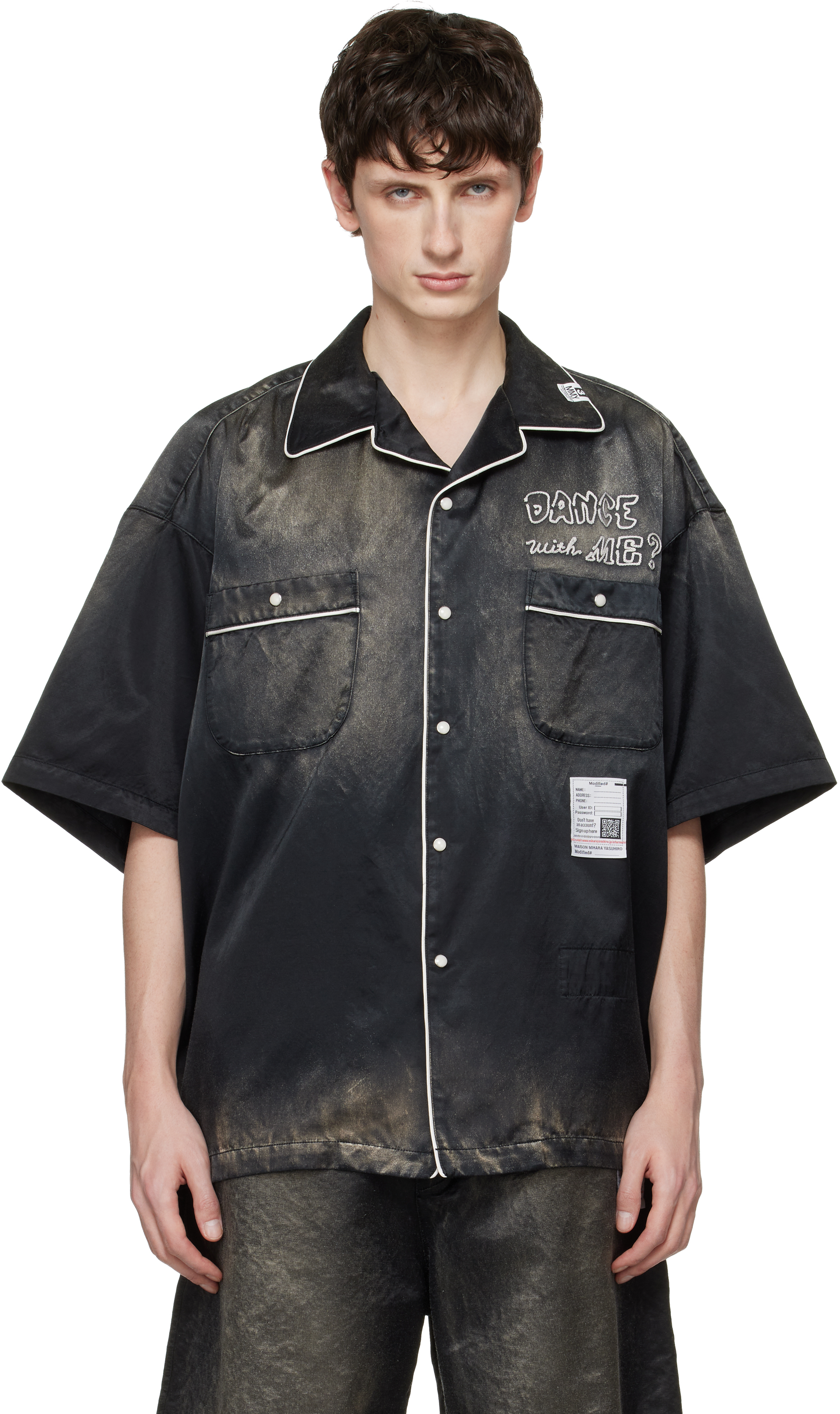 Black Sun Faded Like Satin Shirt by Maison MIHARA YASUHIRO on Sale
