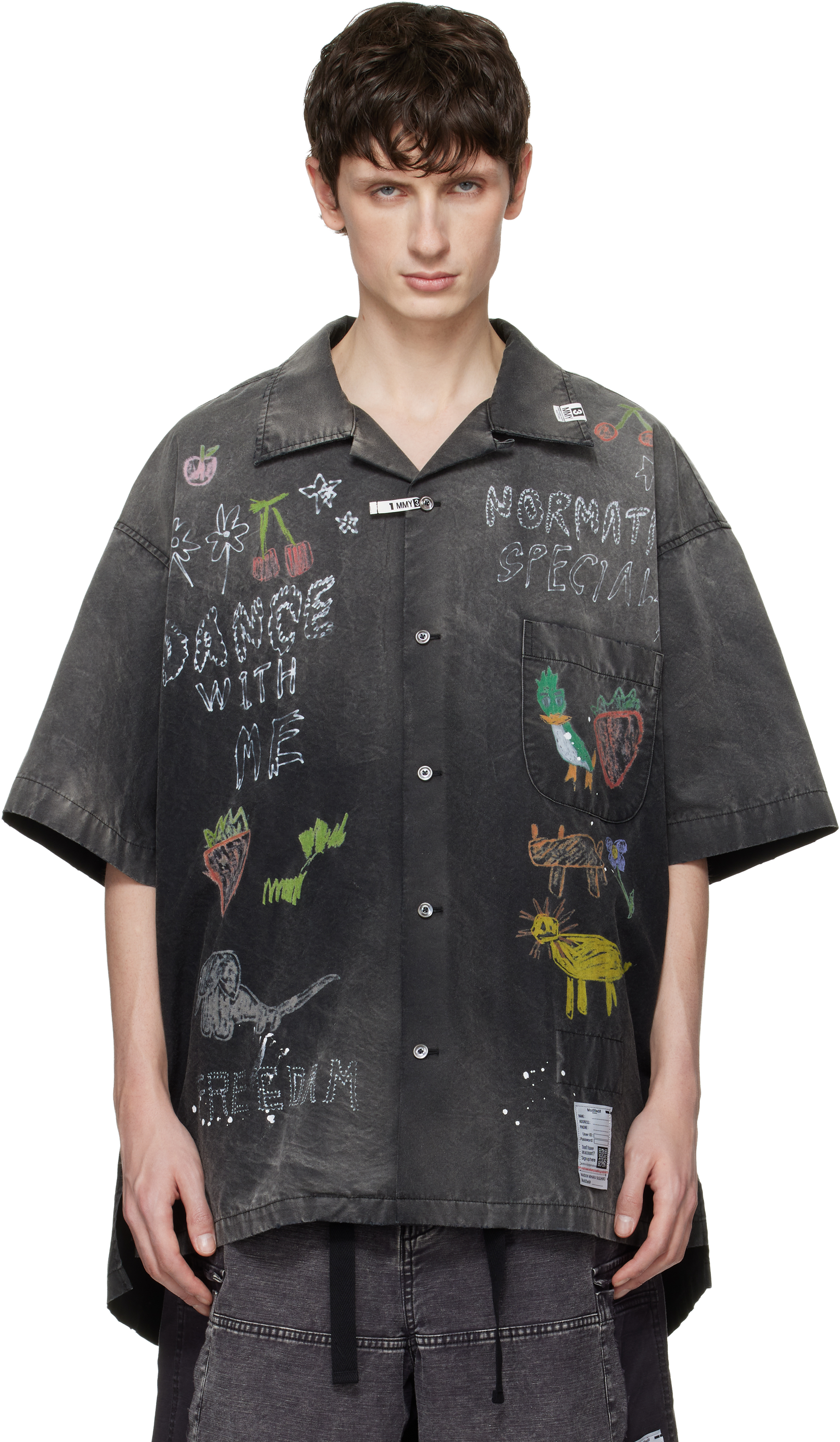 Black Hand Drawing Print Shirt by Maison MIHARA YASUHIRO on Sale