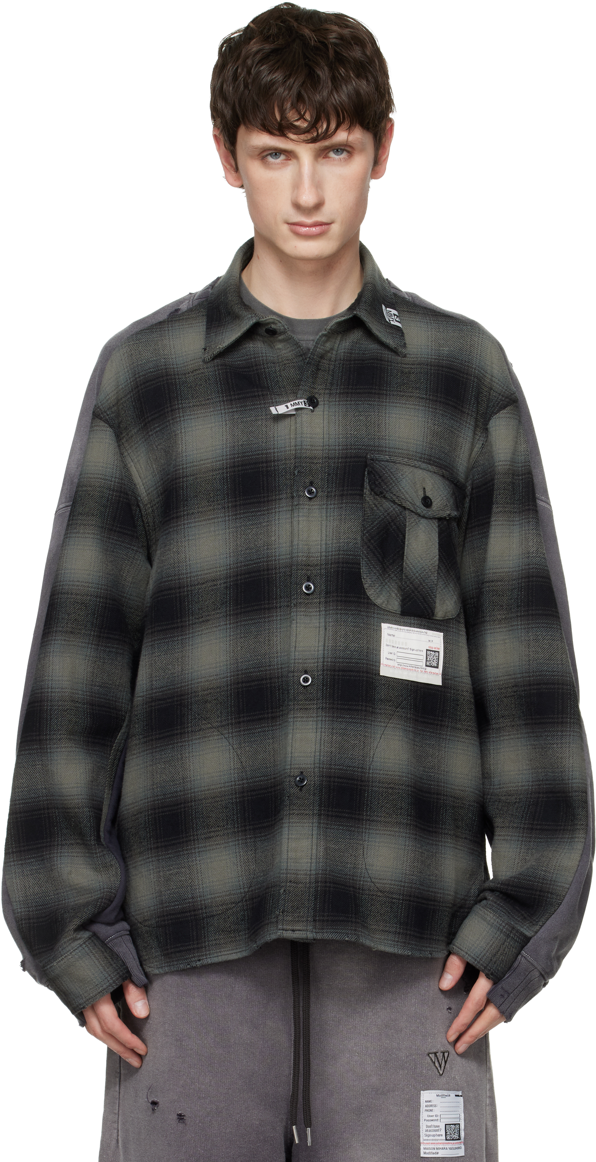 Maison MIHARA YASUHIRO: Gray Front Back Combined Check Shirt | SSENSE