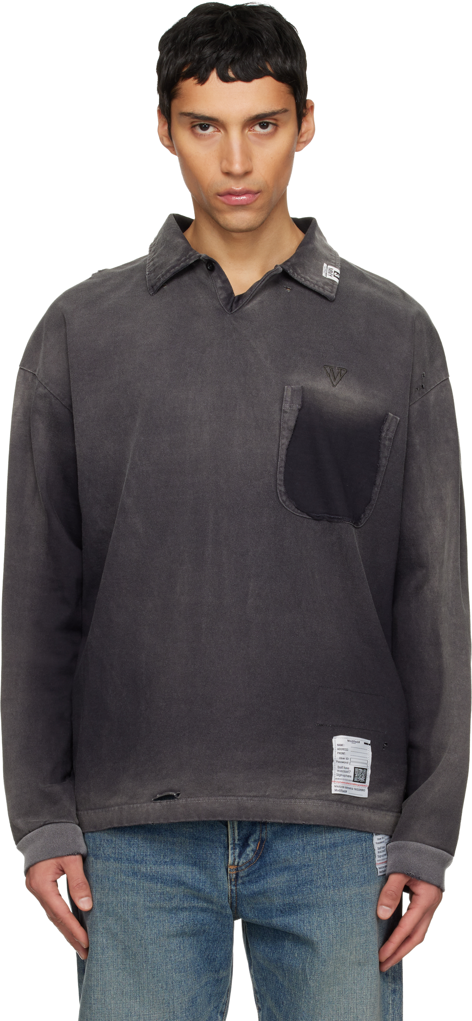 Maison MIHARA YASUHIRO: Black Sun Faded Long Sleeve Polo | SSENSE