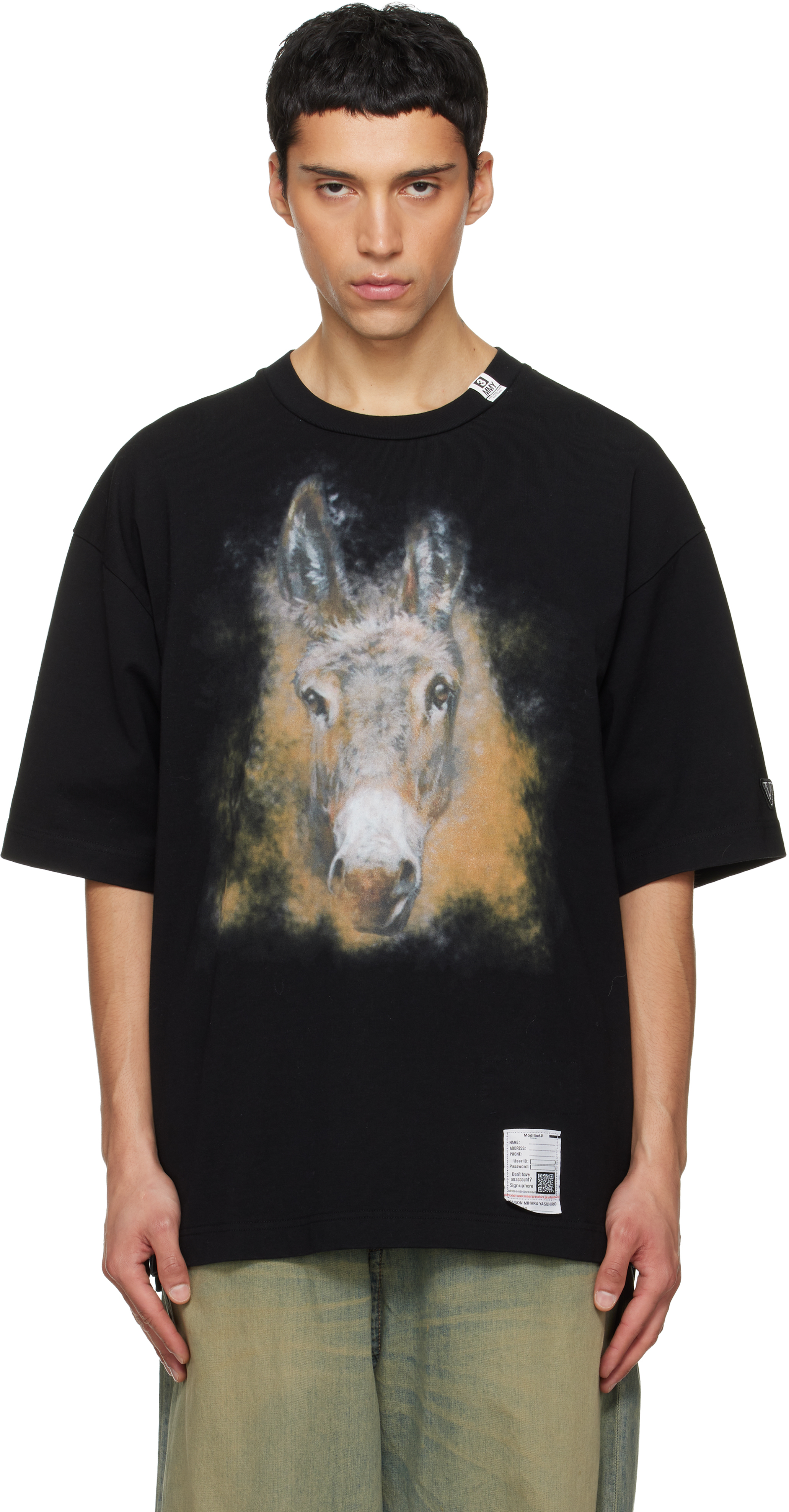 Maison MIHARA YASUHIRO: Black Horse Printed T-shirt | SSENSE