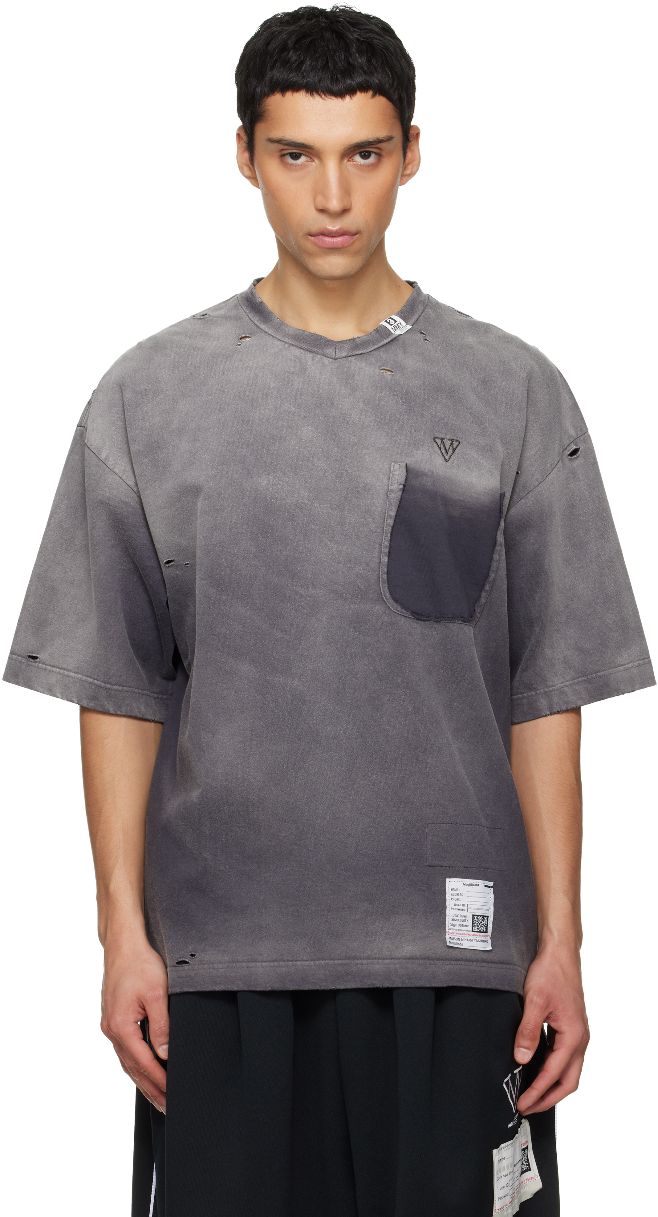 Gray Sun Faded V Neck T-shirt by Maison MIHARA YASUHIRO on Sale
