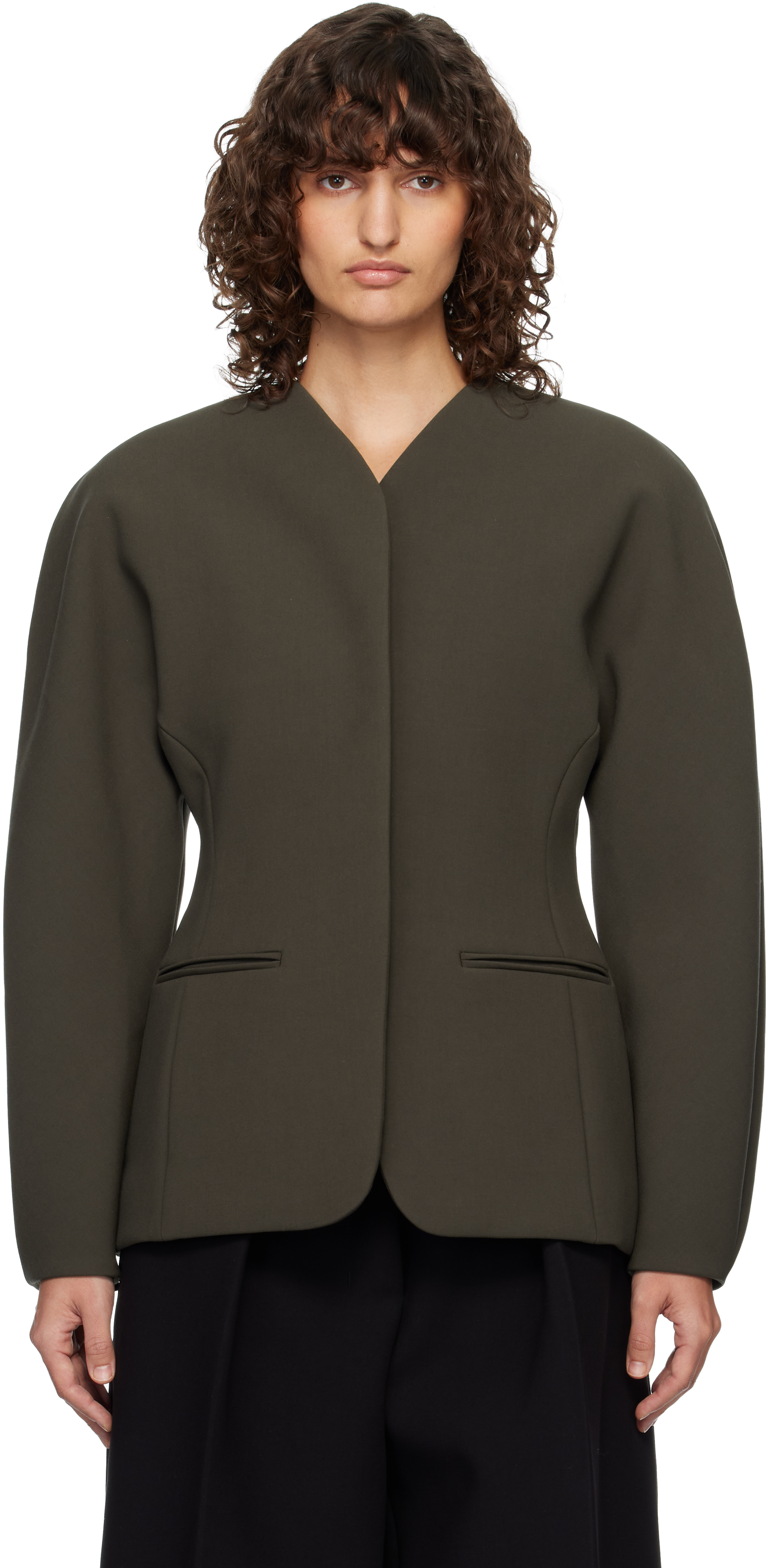 JACQUEMUS: Khaki 'The Ovalo' Blazer | SSENSE
