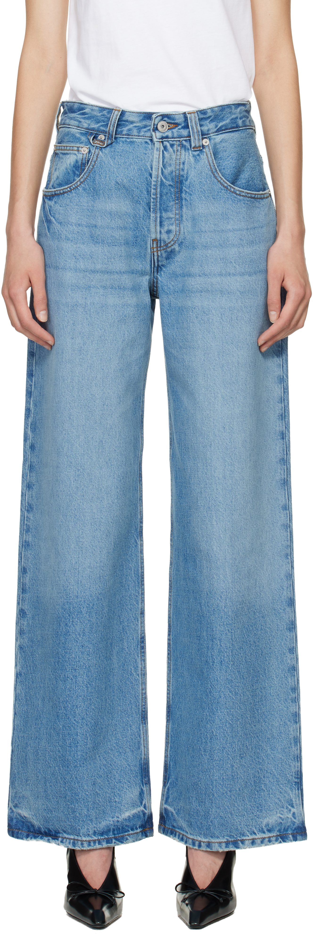 JACQUEMUS: Blue Le Paysan 'Le de-Nîmes Large' Jeans | SSENSE