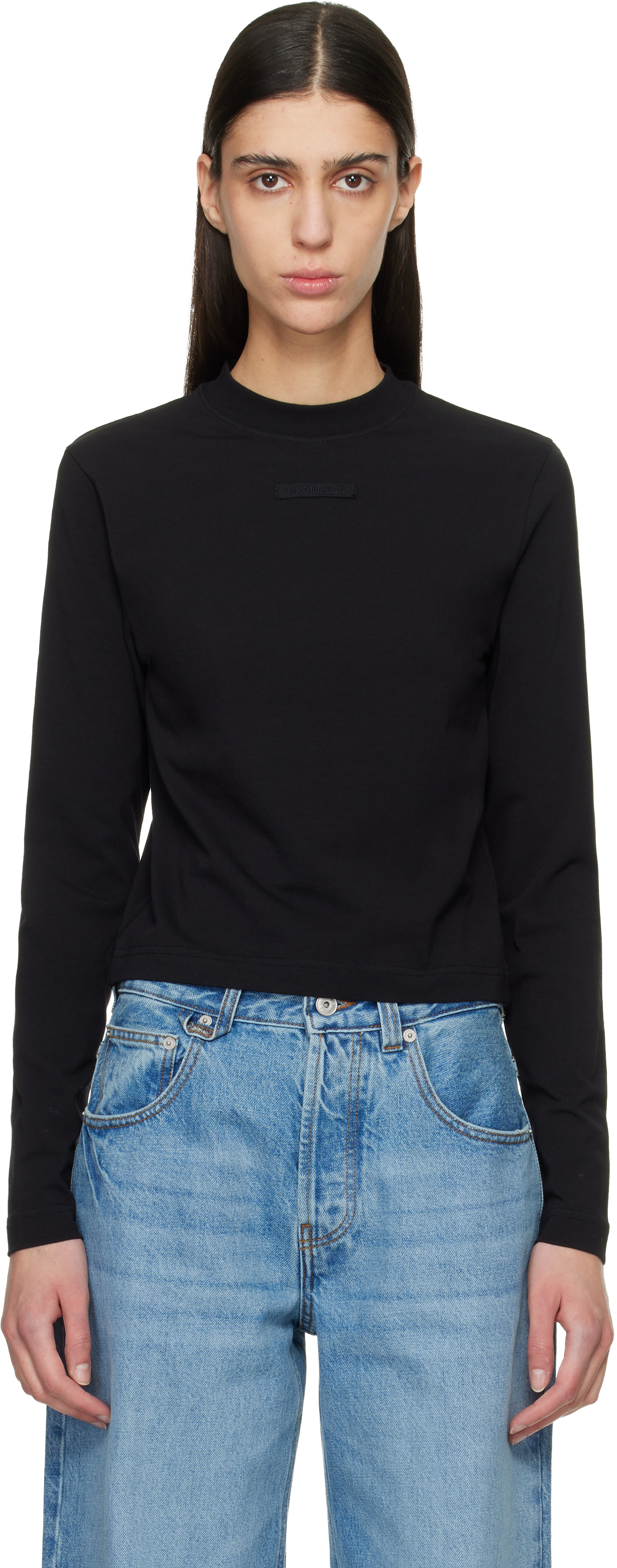 JACQUEMUS: Black 'The Gros Grain long-sleeve' T-shirt | SSENSE