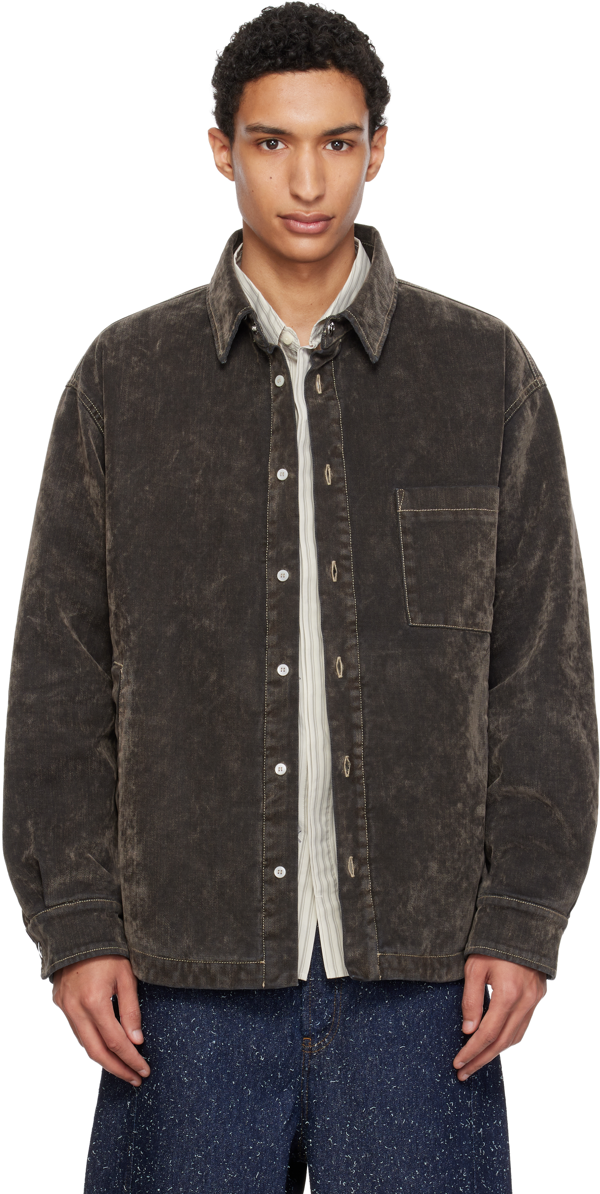 ブ*グ様 斜めシムス　ショートベストJackson hole ビンテージ JACQUEMUS: Khaki 'The Boulanger' Denim Shirt | SSENSE