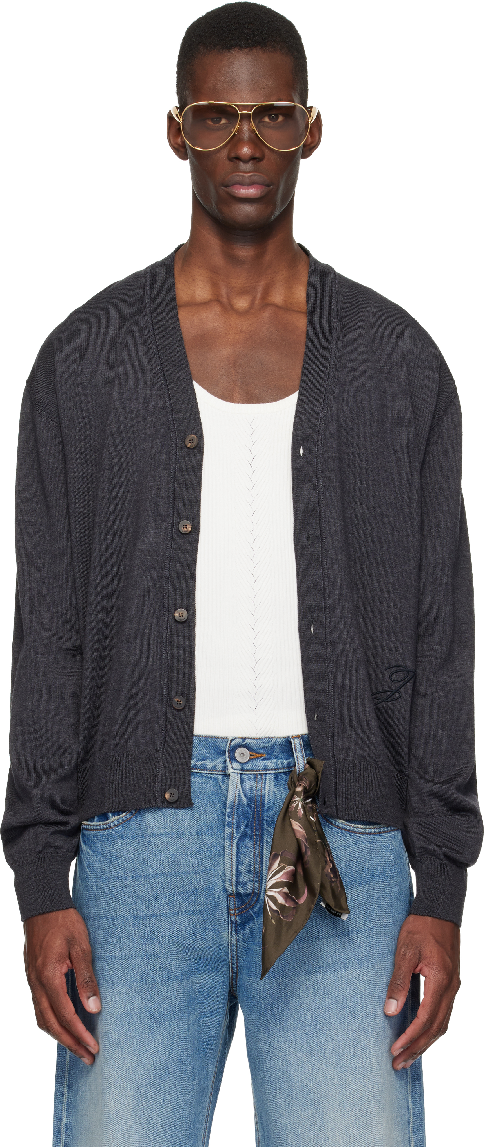 JACQUEMUS: Gray 'The J' Cardigan | SSENSE