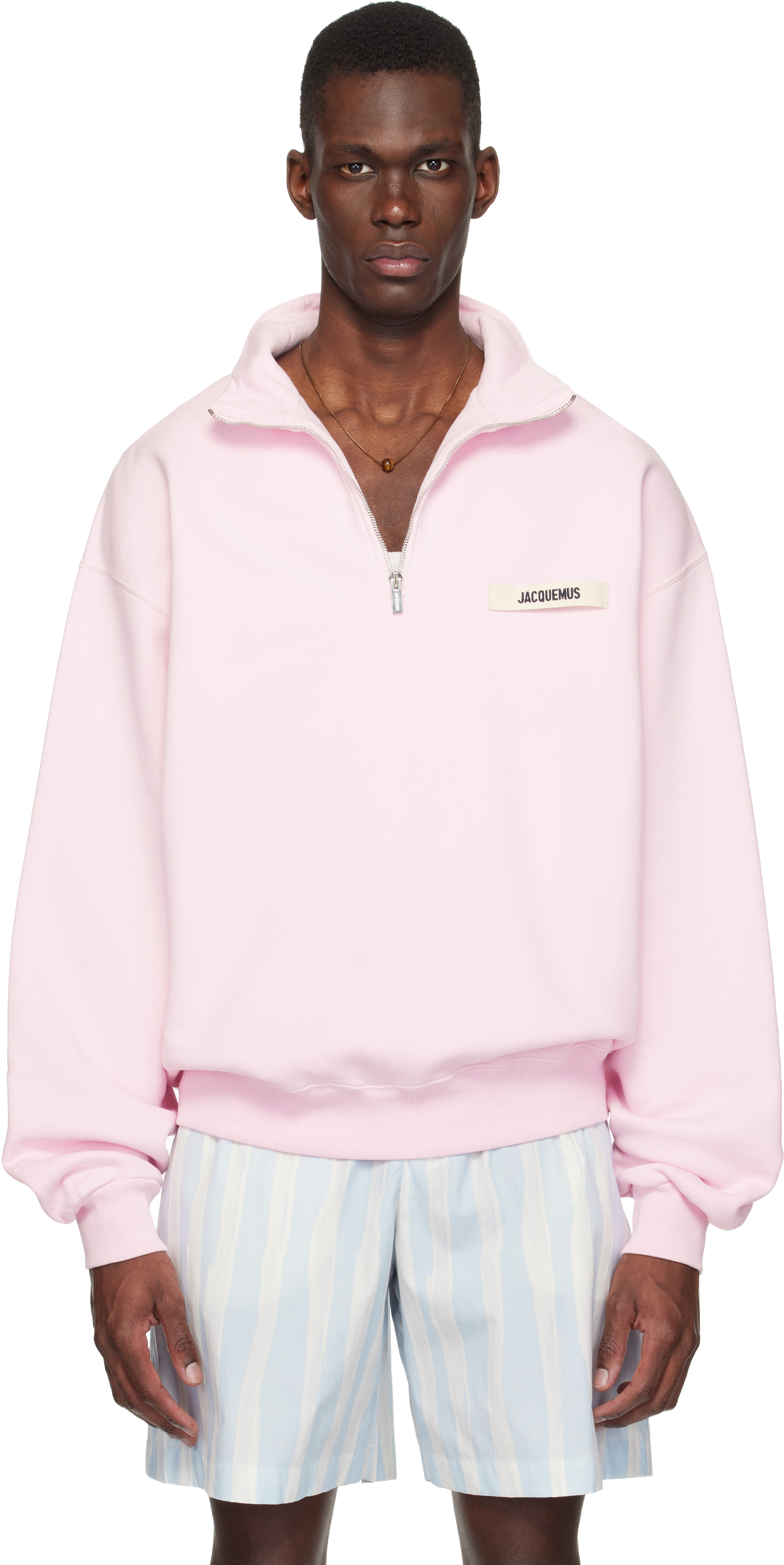 JACQUEMUS: ピンク 'The Gros Grain zipped-rollneck' スウェット
