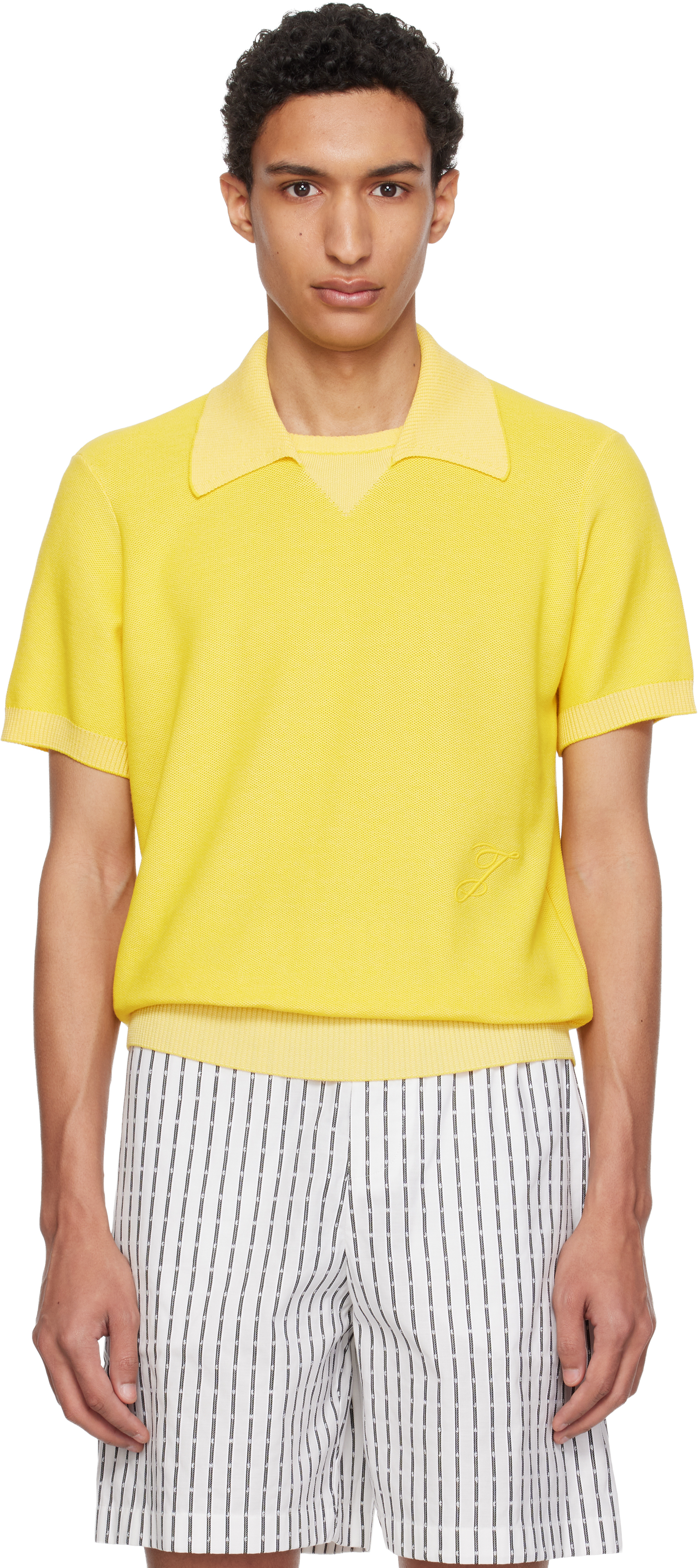 JACQUEMUS: イエロー 'The J Knit' ニットポロシャツ | SSENSE 日本