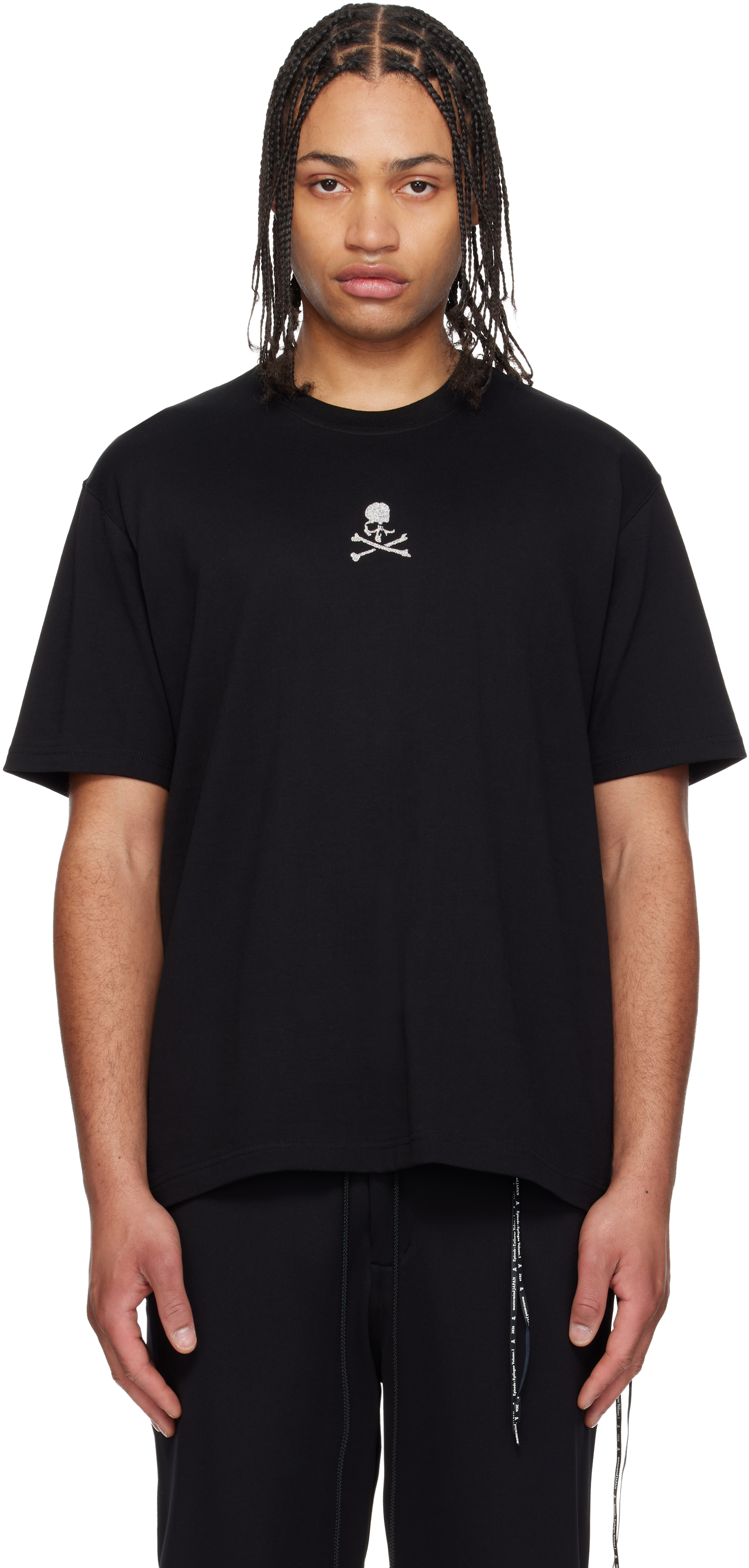 mastermind JAPAN Black Glass Beaded Loopwheel T-shirt