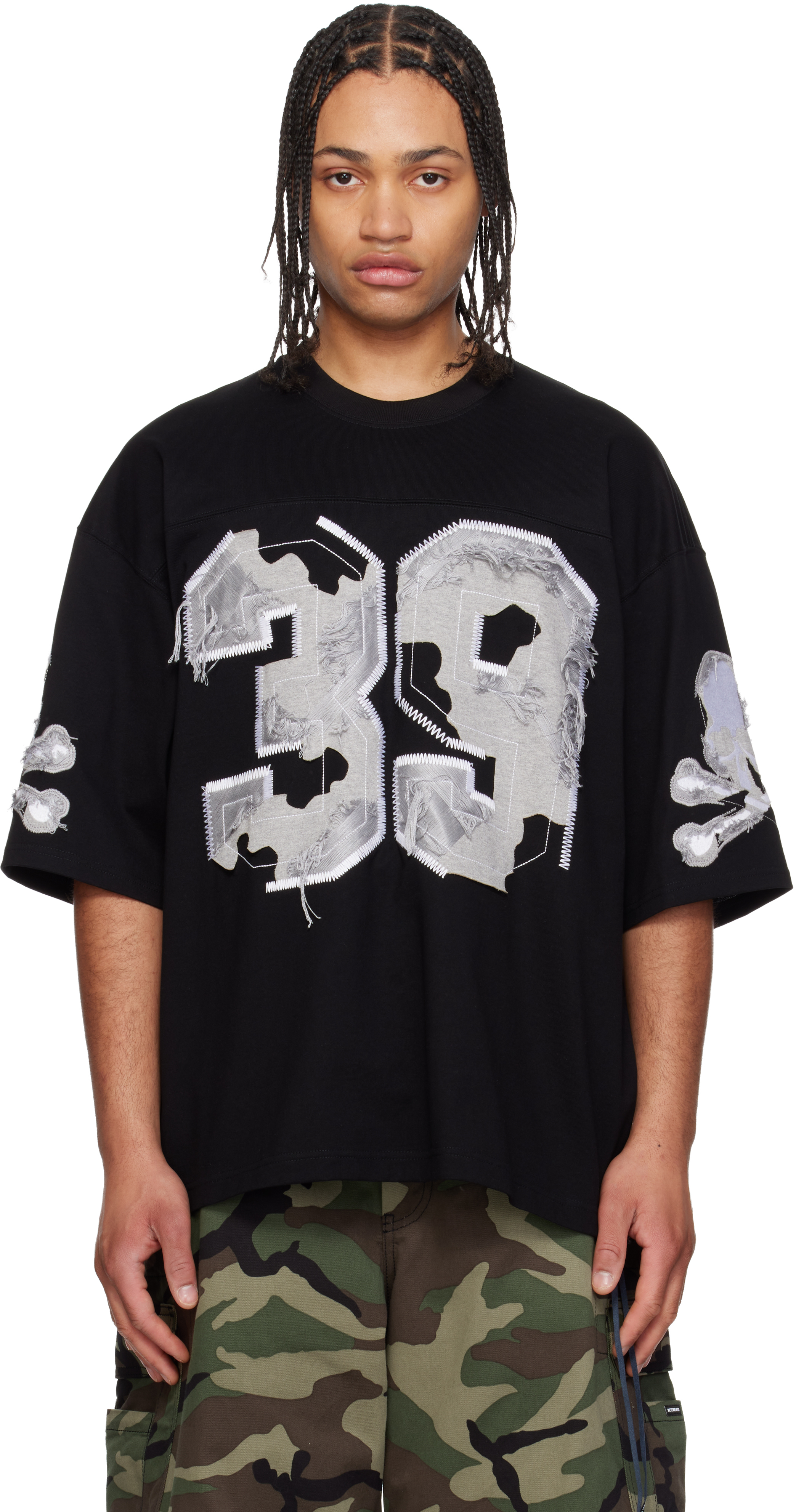 mastermind JAPAN Black '39' Distressed Patch Half Sleeve T-shirt