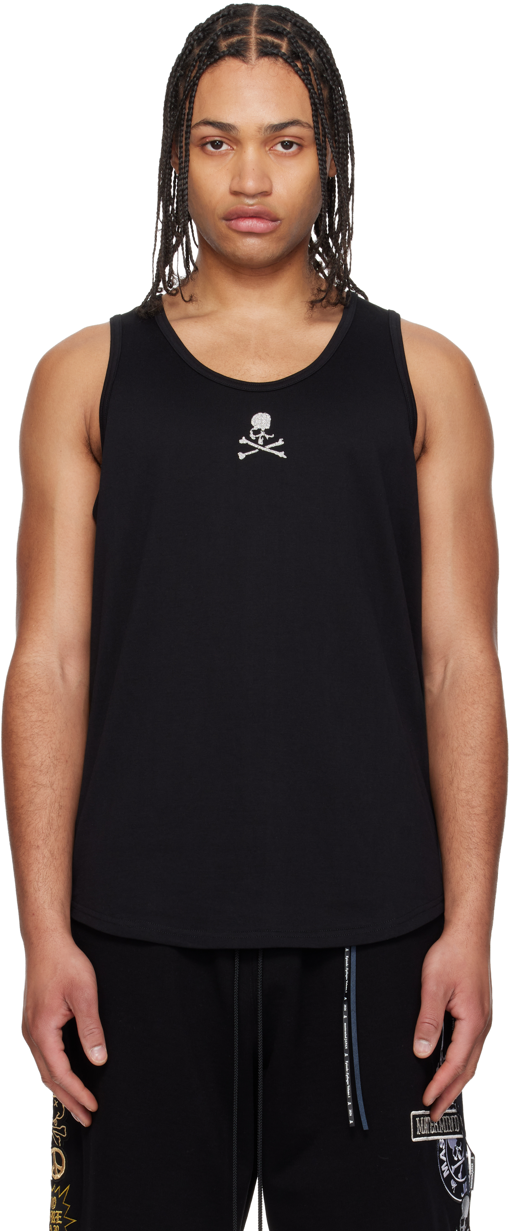 mastermind JAPAN Black Glass Beaded Loopwheel Tank Top