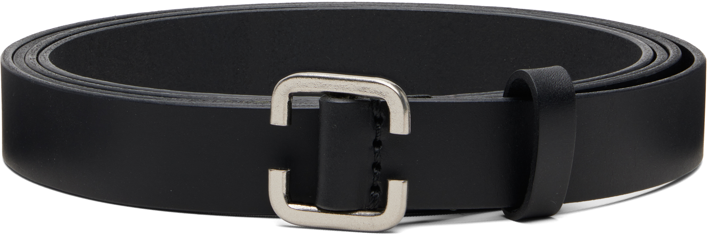 YOHJI YAMAMOTO: ブラック ソフト オイルレザー ロング ベルト