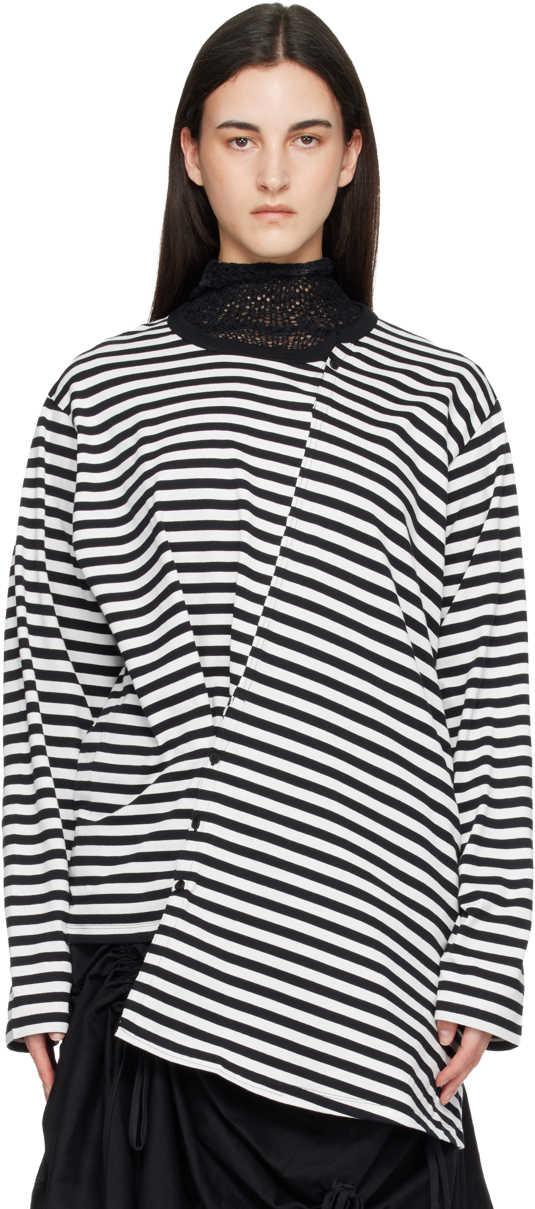 YOHJI YAMAMOTO: Black & White Paneled Long Sleeve T-shirt | SSENSE