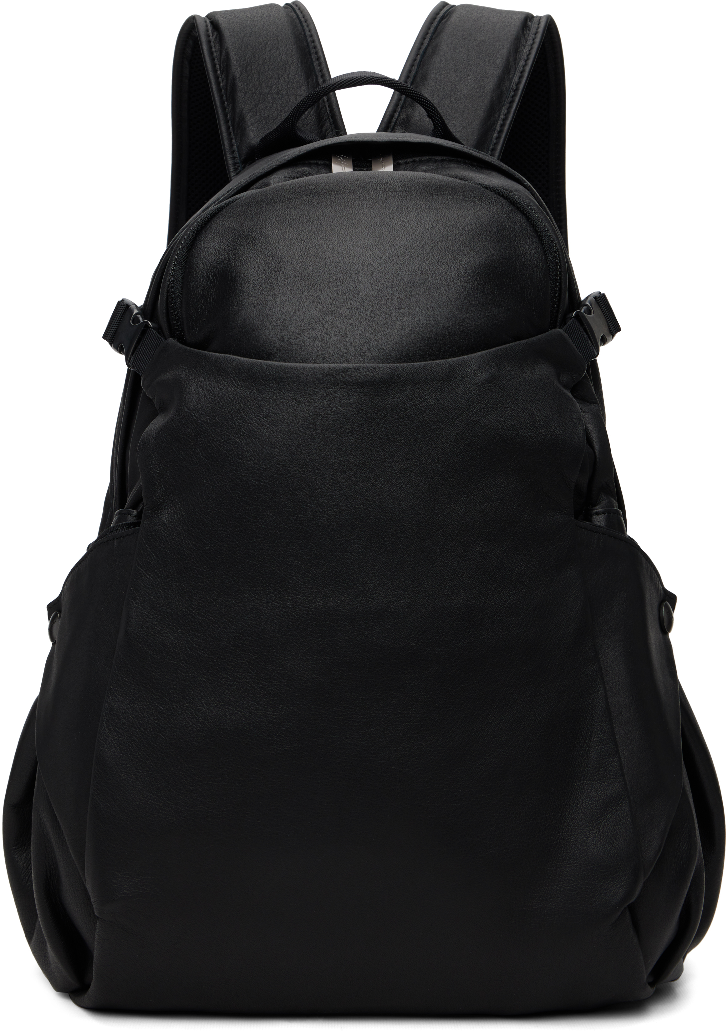 Yohji Yamamoto ブラックバックパック YOHJI YAMAMOTO: ブラック レザー バックパック | SSENSE 日本